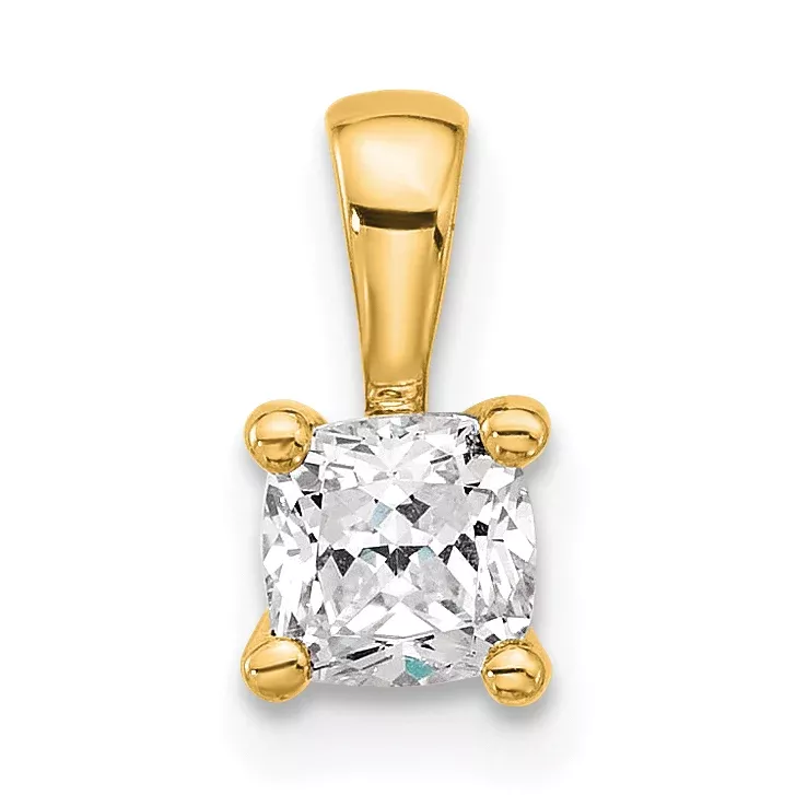 14k 1/2 carat Certified Lab Grown Diamond VS/SI+ G+ Cushion Complete Four Prong Pendant