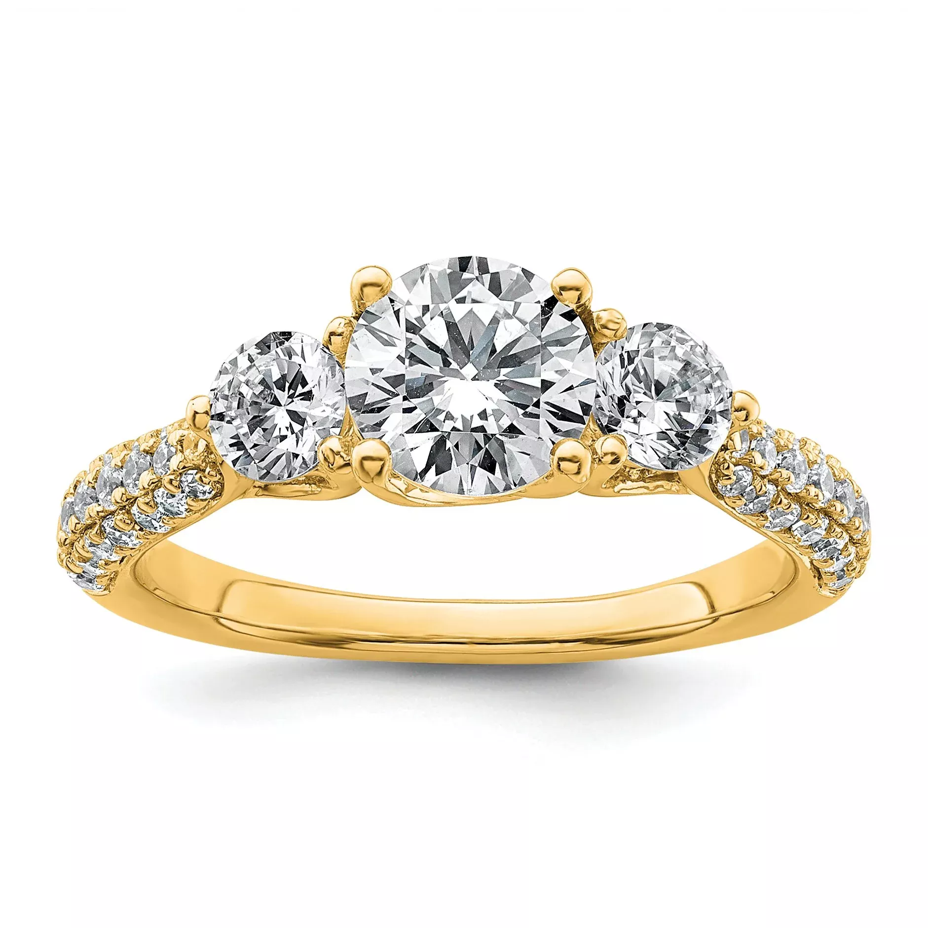 14k 1 3/4 carat Certified Lab Grown Diamond VS+ F+ Complete Round Three Stone Engagement Ring