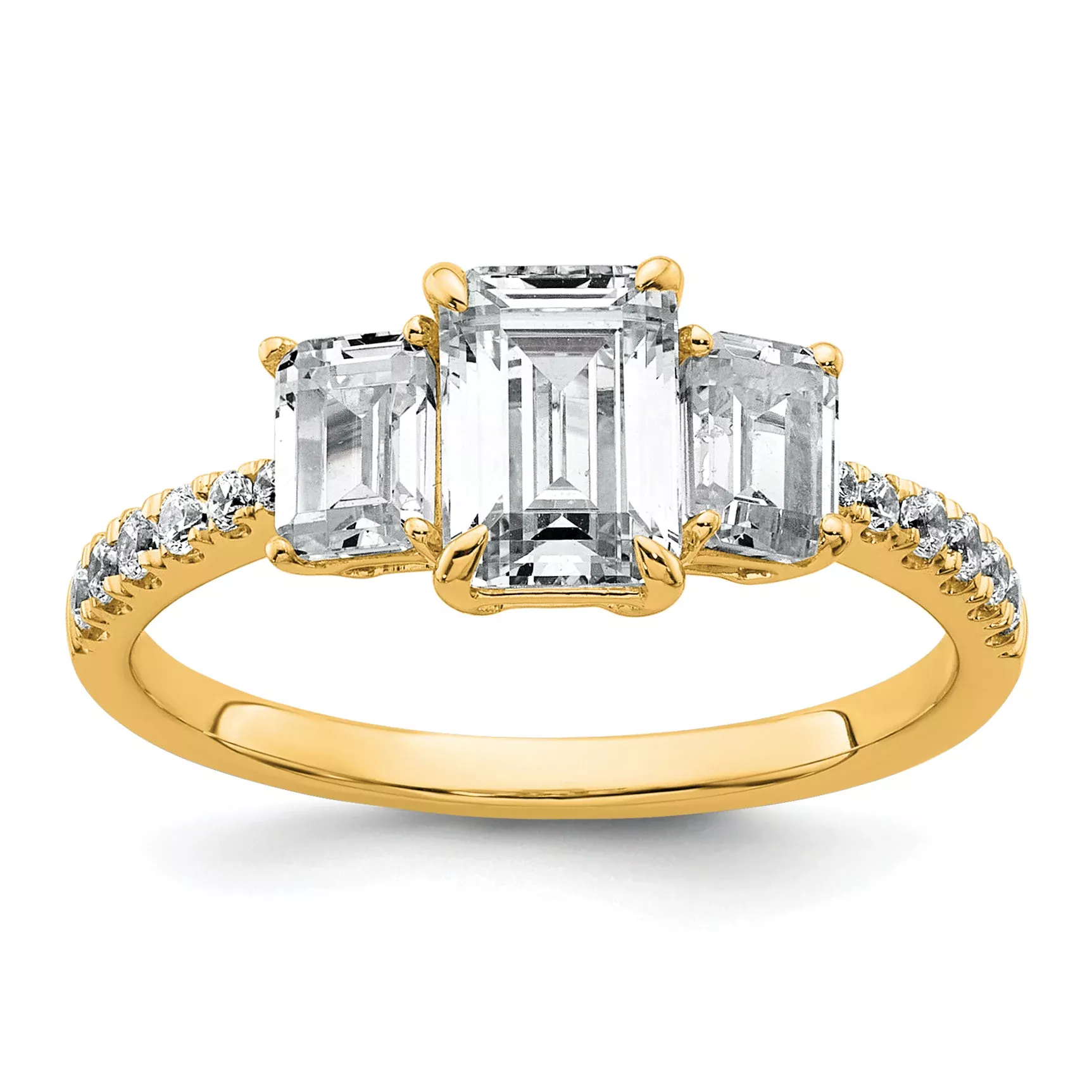 14k 1 3/4 carat Certified Lab Grown Diamond VS+ F+ Emerald Complete Three Stone Engagement Ring