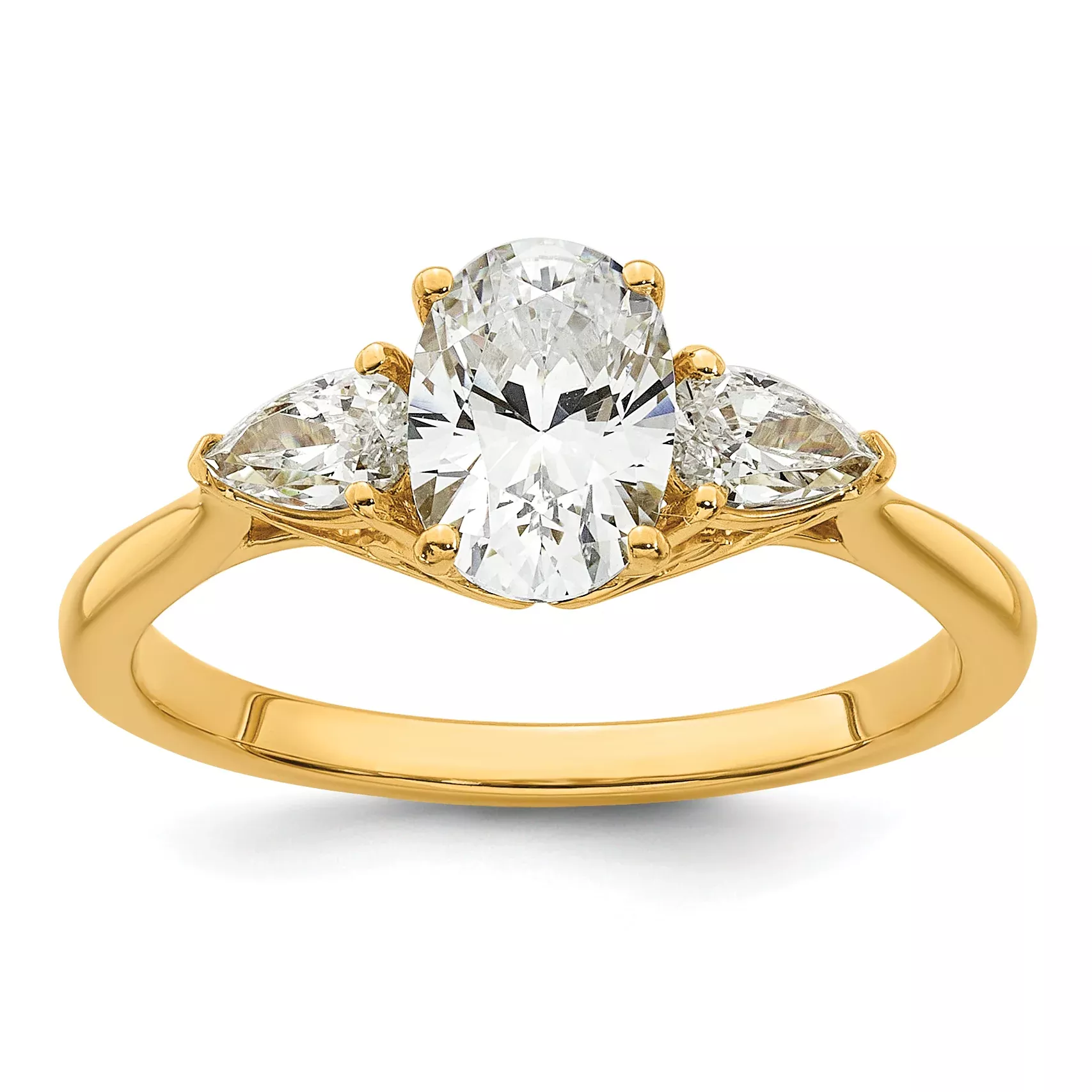 14k 1 3/8 carat Certified Lab Grown Diamond VS+ F+ Oval and Pear Complete Three Stone Engagement Ring