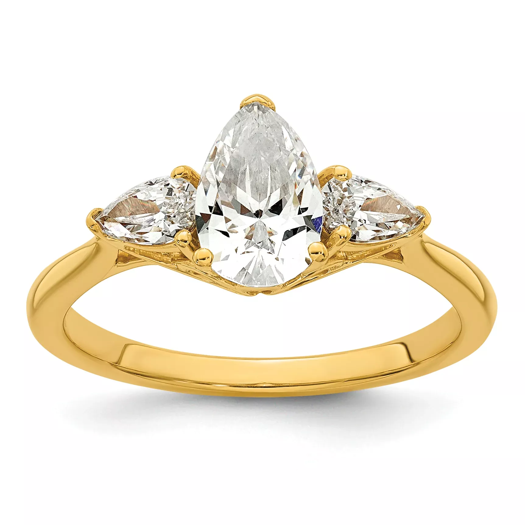 14k 1 3/8 carat Lab Grown Diamond VS+ F+ Pear Complete Three Stone Engagement Ring