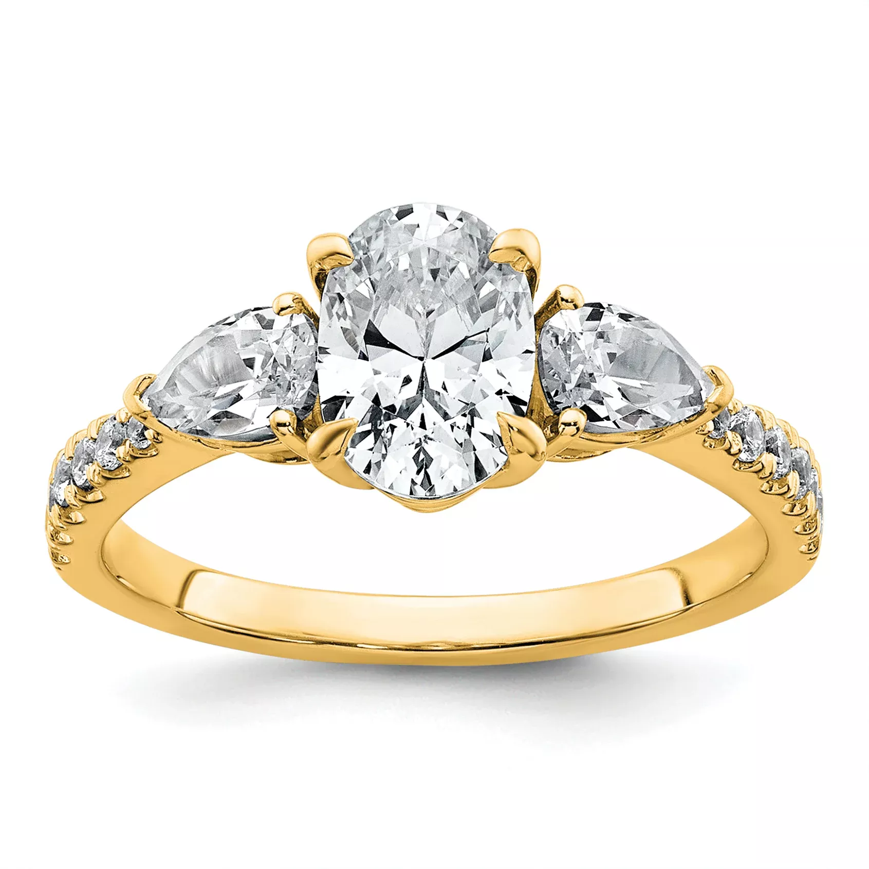 14k 1 5/8 carat Certified Lab Grown Diamond VS+ F+ Oval with Pear Complete Three Stone Engagement Ring