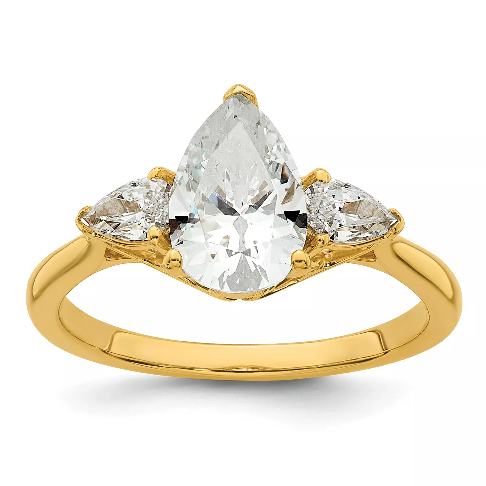 14k 1 7/8 carat Certified Lab Grown Diamond VS+ F+ Pear Complete Three Stone Engagement Ring