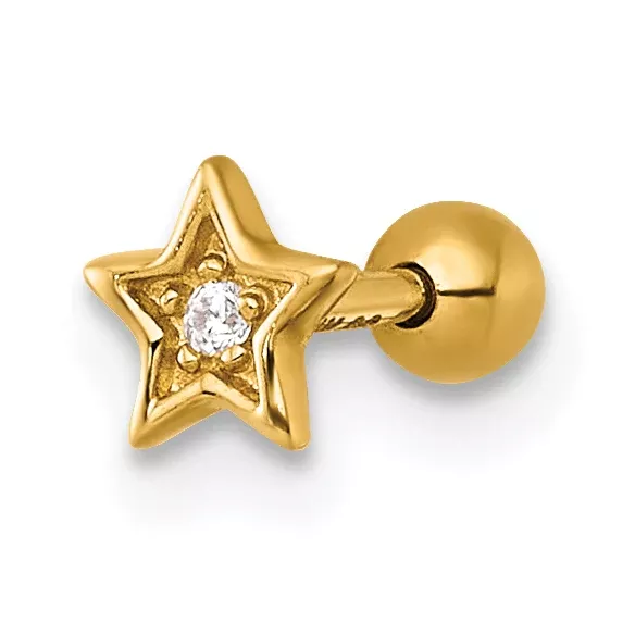 14k 18 Gauge Polished CZ Star Labret Stud