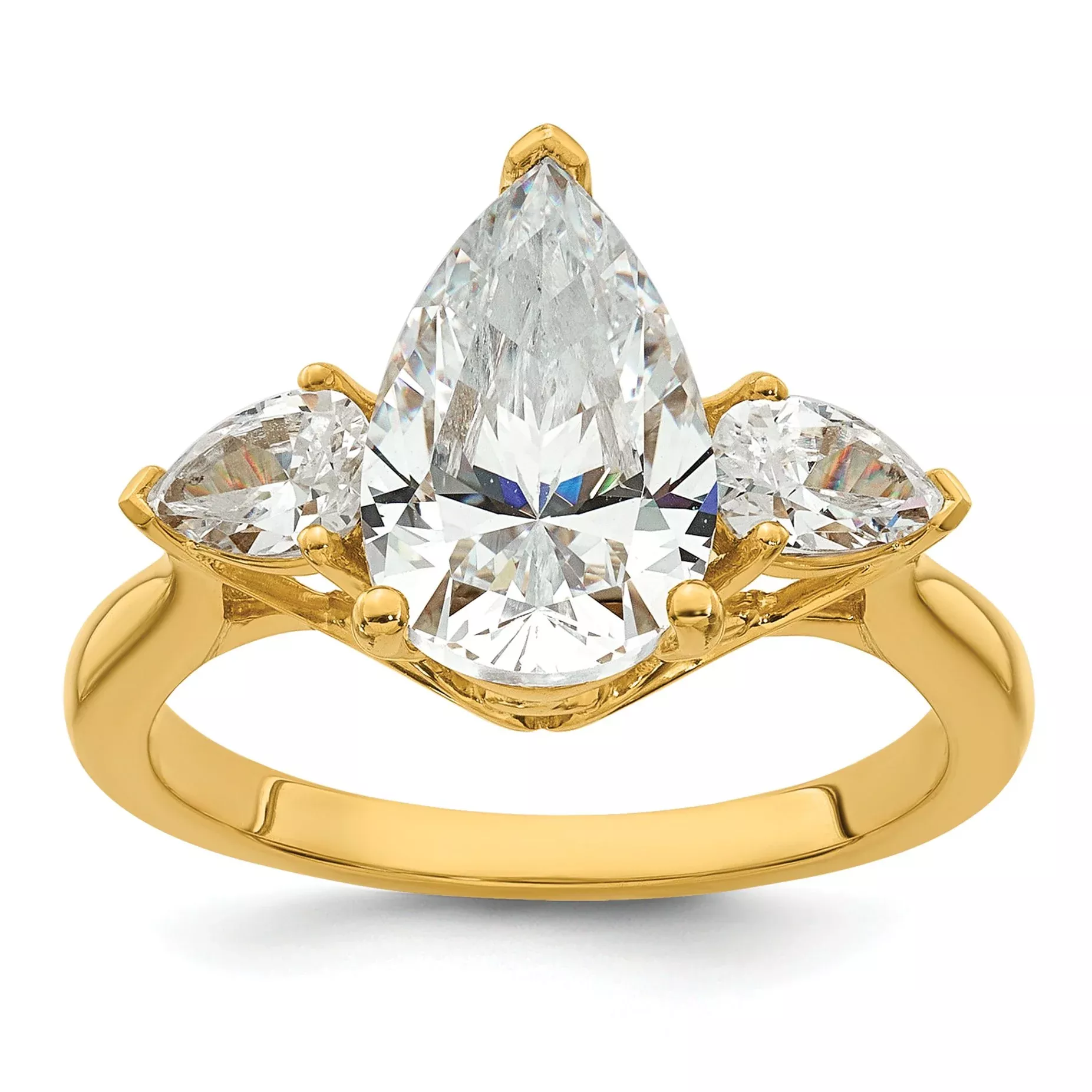 14k 2 1/2 carat Lab Grown Diamond VS+ F+ Pear Complete Three Stone Engagement Ring
