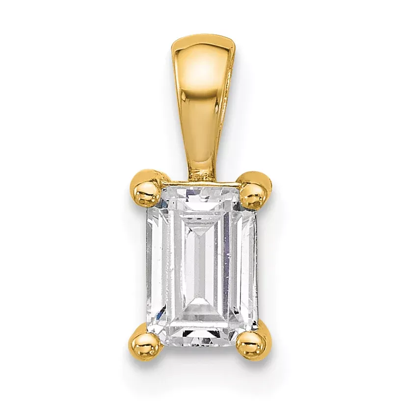 14k 3/4 carat Lab Grown Diamond VS/SI+ G+ Emerald Complete Four Prong Pendant