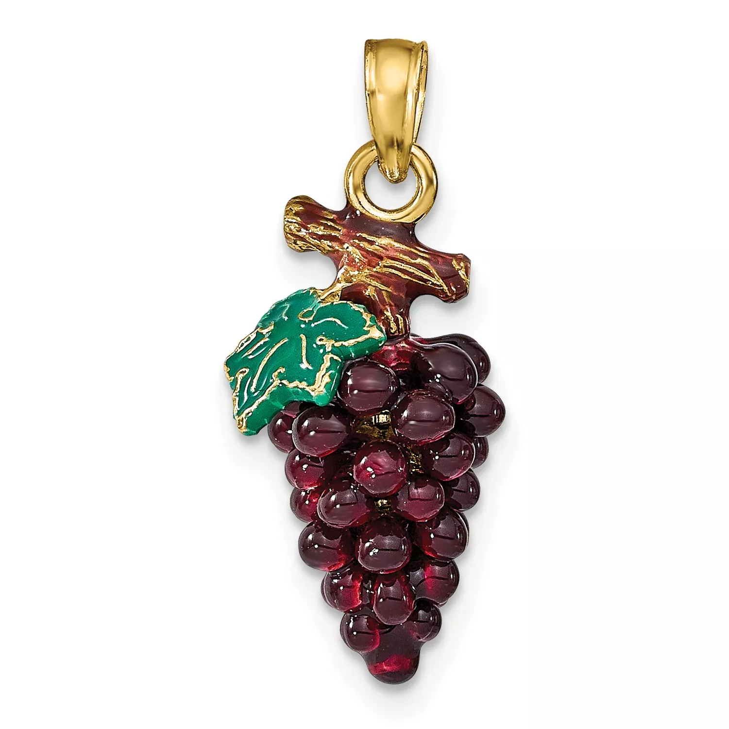 14K 3-D ENAMEL PURPLE GRAPES W/STEM & LEAF