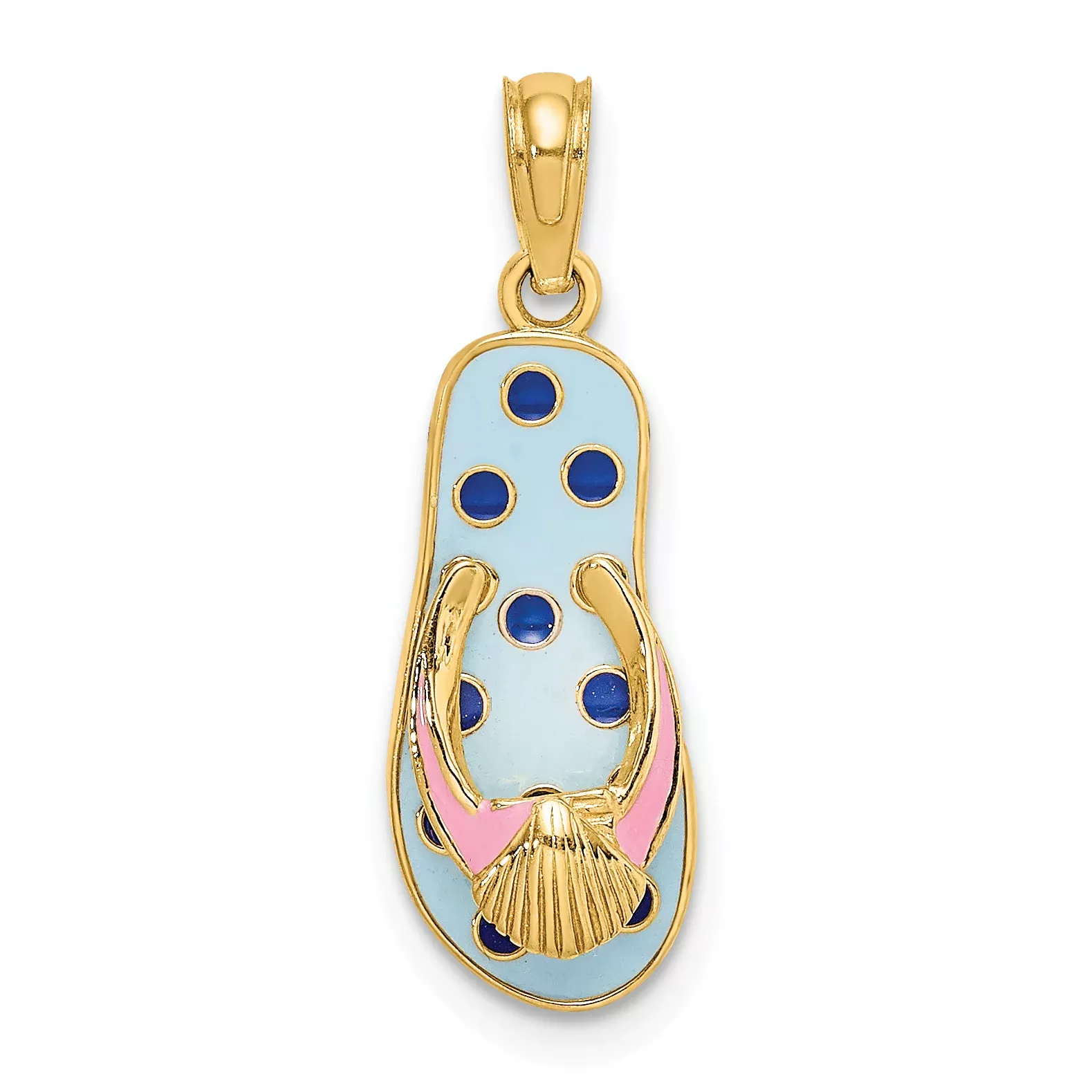 14K 3D Enamel Shell On Blue Polka-Dot Flip-Flop Charm