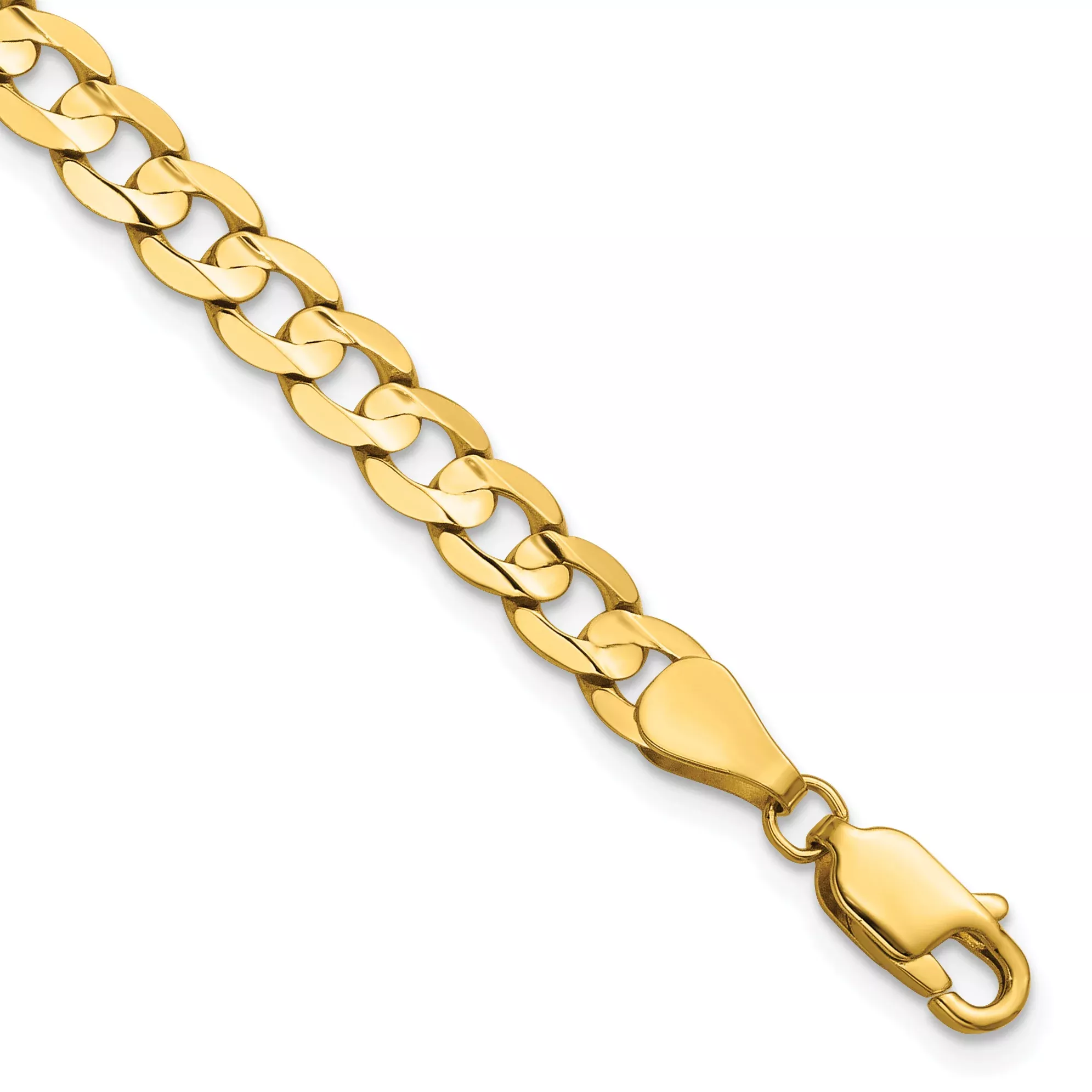 14K 7 inch 5.25mm Open Concave Curb with Lobster Clasp Bracelet