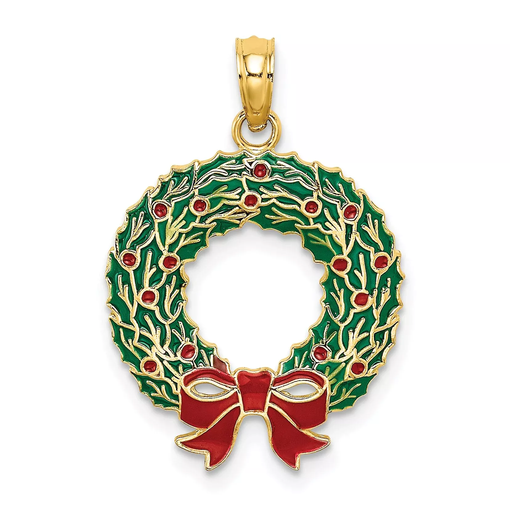 14K Enamel CHRISTMAS WREATH Charm