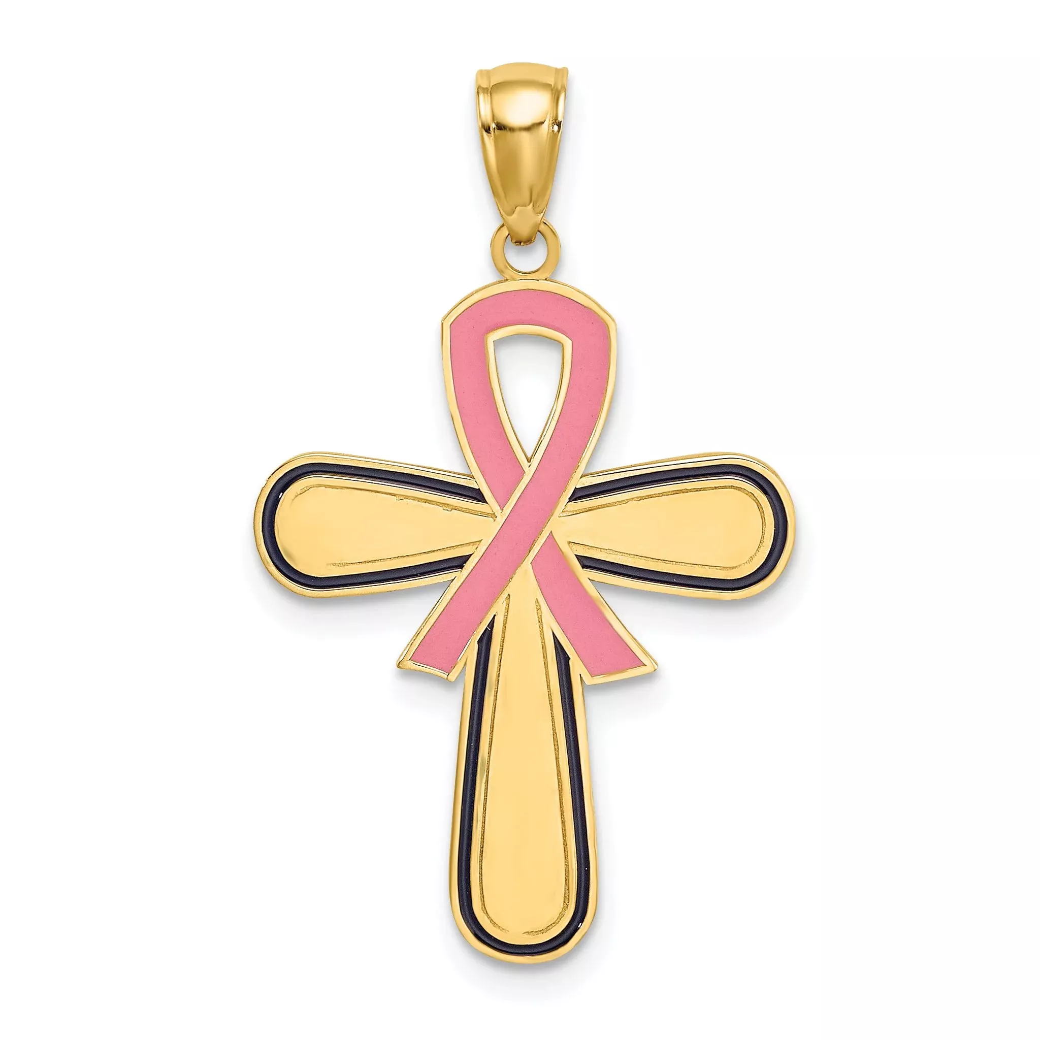 14K Enamel Pink Ribbon Breast Cancer Cross