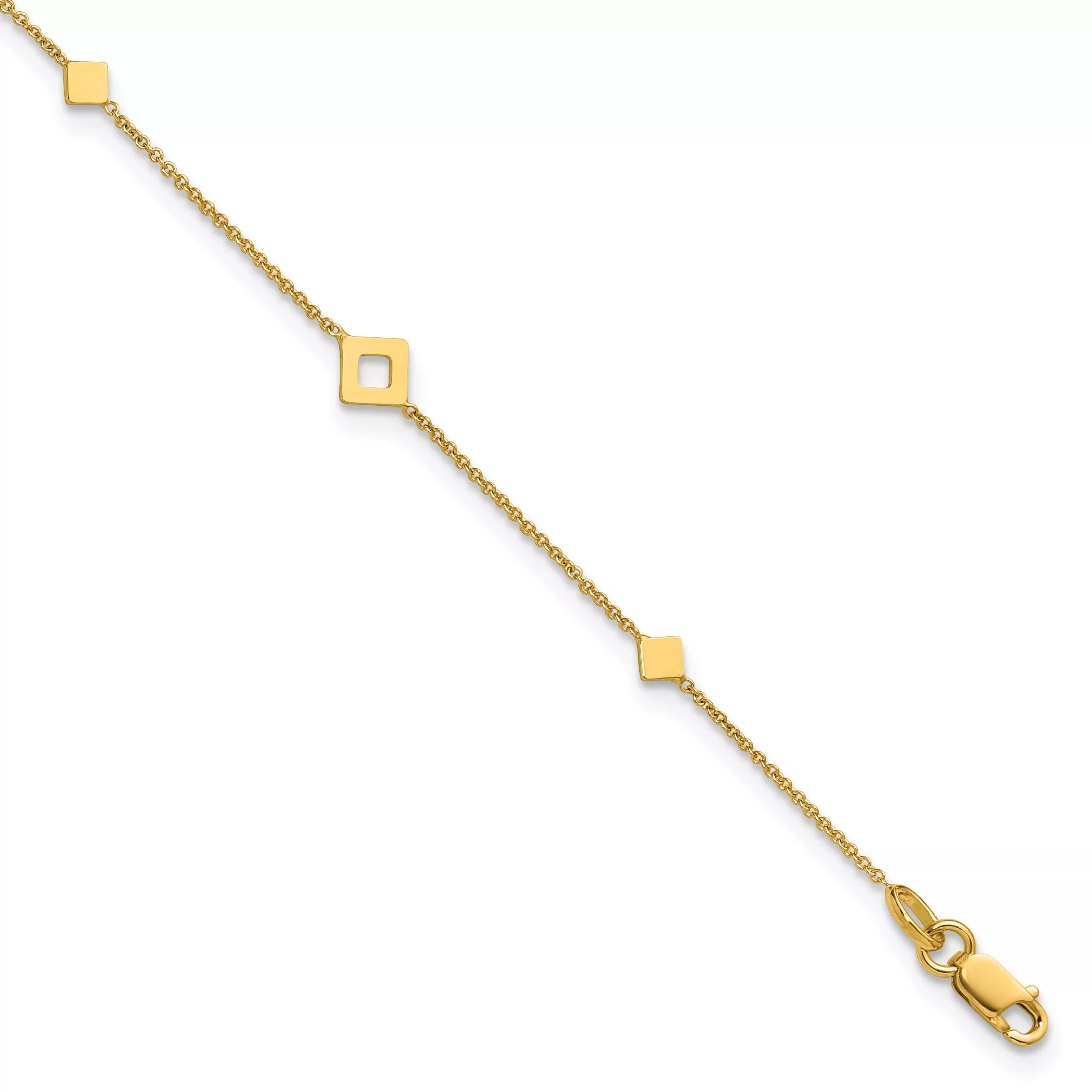 14K Geometric Squares 9 inch Plus 1 inch Extender - Total 10 inch Anklet