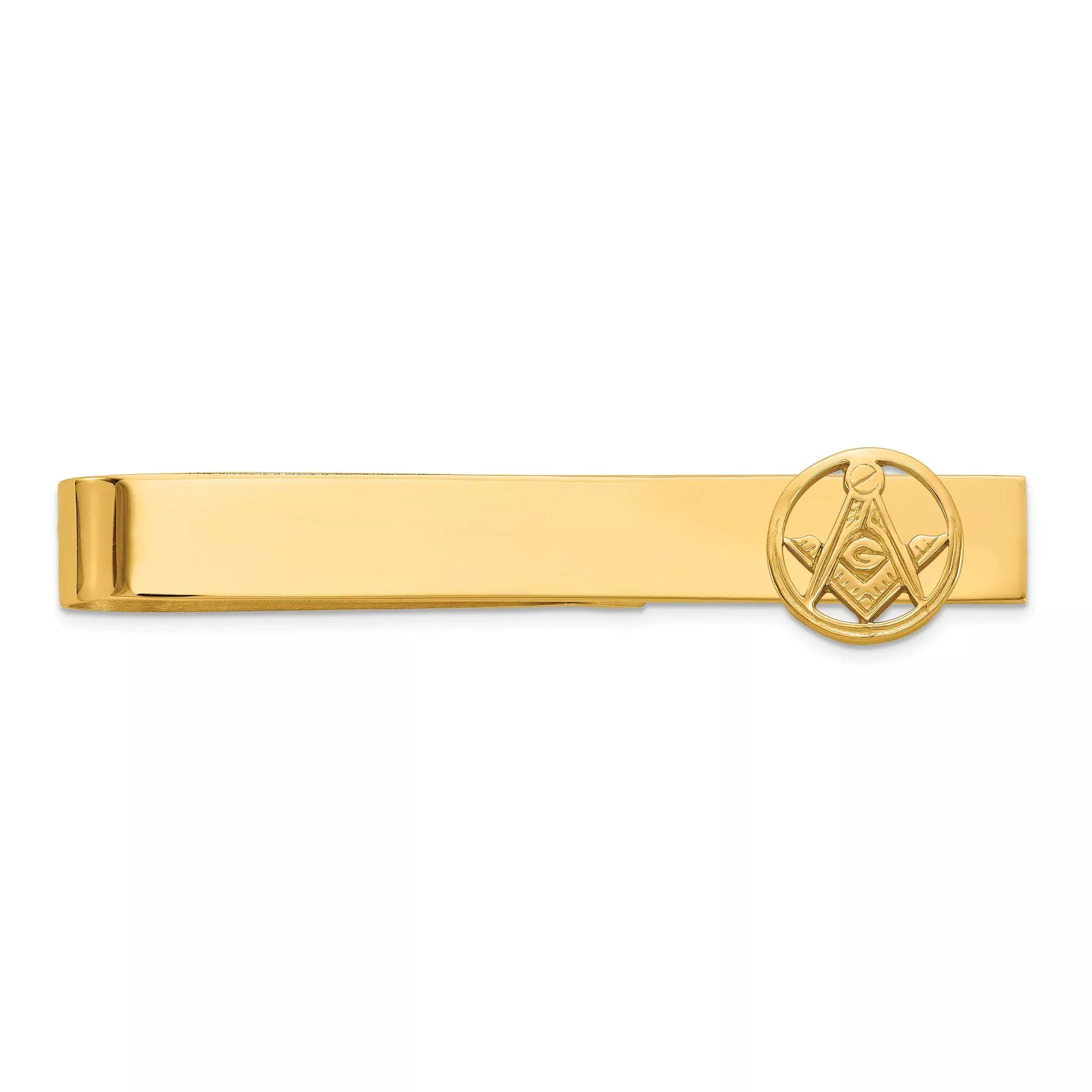 14k Men's Polished and Beaded Masonic Circle Medium Tie Bar