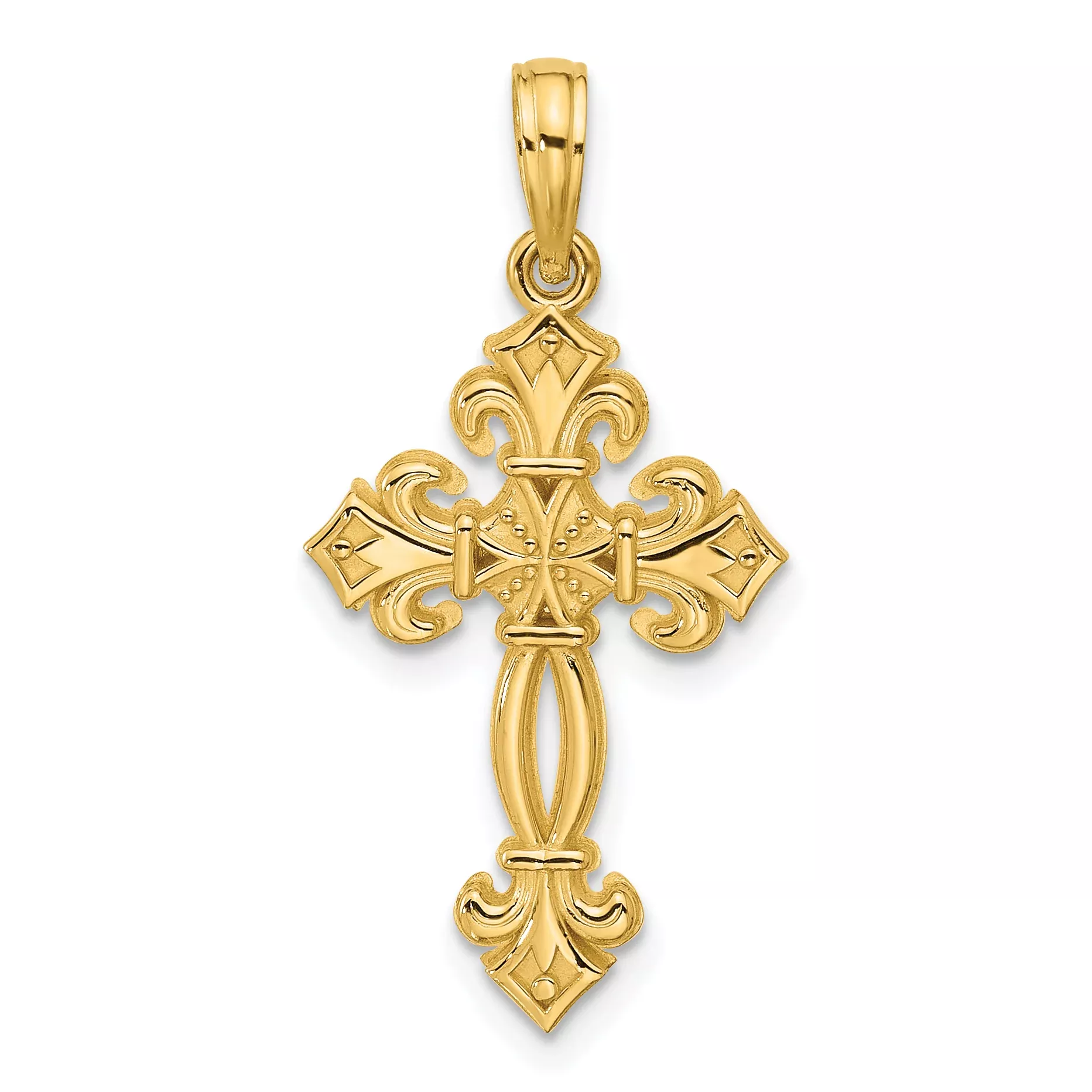 14K Polished Fancy Textured Cross Pendant
