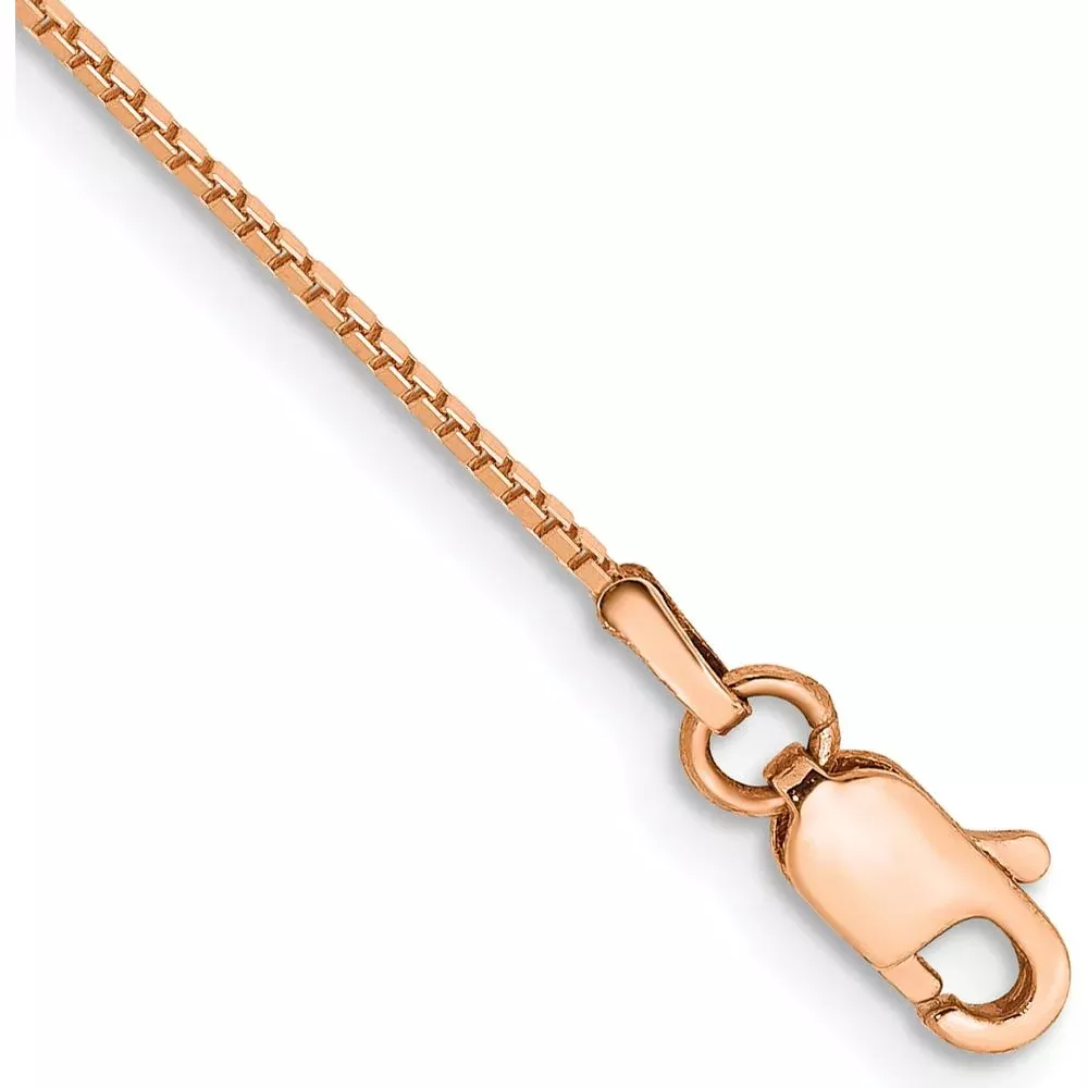 14K Rose Gold 10" Box Link Anklet with Lobster Clasp - 0.9mm Width by Oro Pregiato