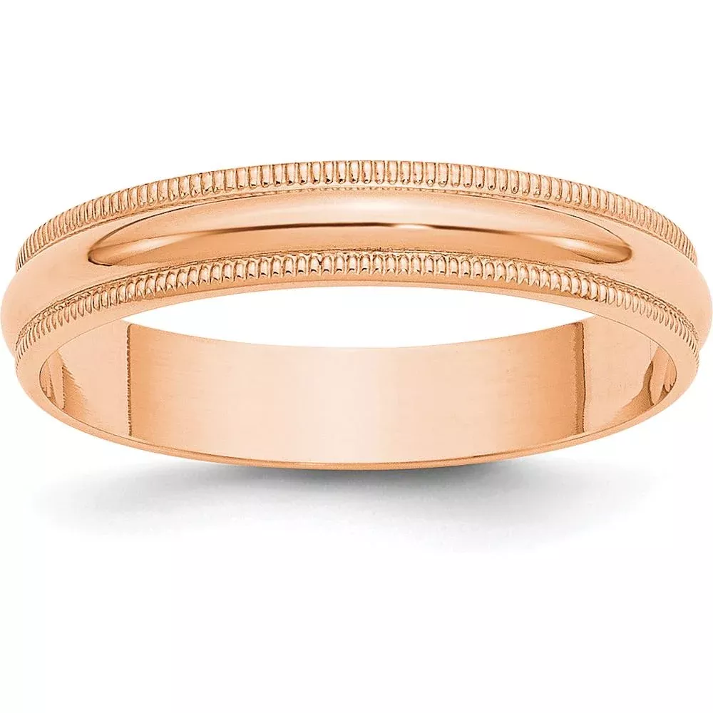 14K Rose Gold 4mm Lightweight Milgrain Half Round Wedding Band - Size 9 by Luciano & Cie