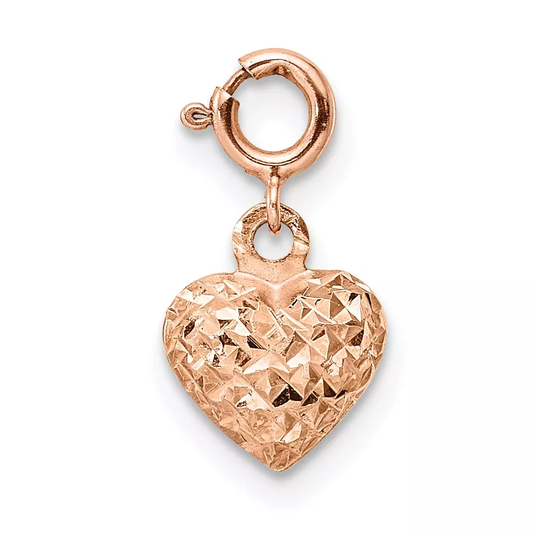 14K Rose Gold Diamond-Cut Heart W /Spring Ring Charm Pendant