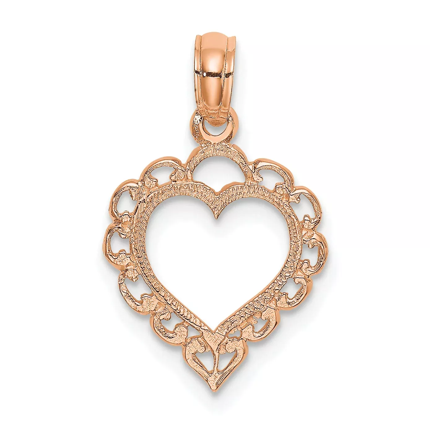 14K Rose Gold Polished Lace Border Heart Pendant
