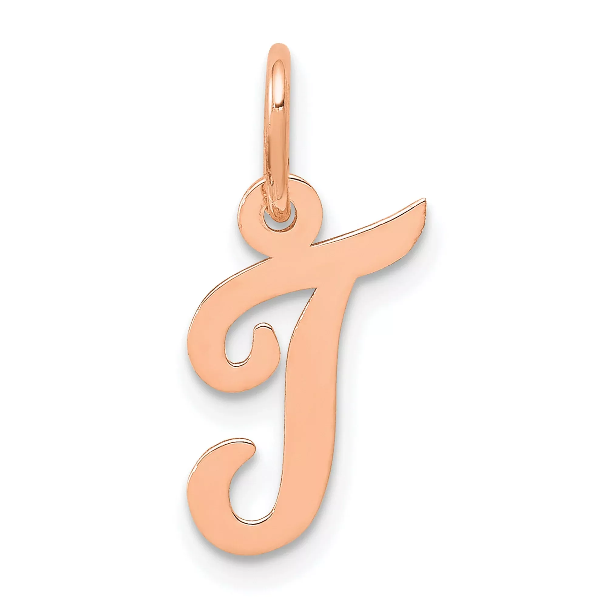 14k Rose Gold Script Initial Pendant Charm, Cursive Letter J, Polished Finish