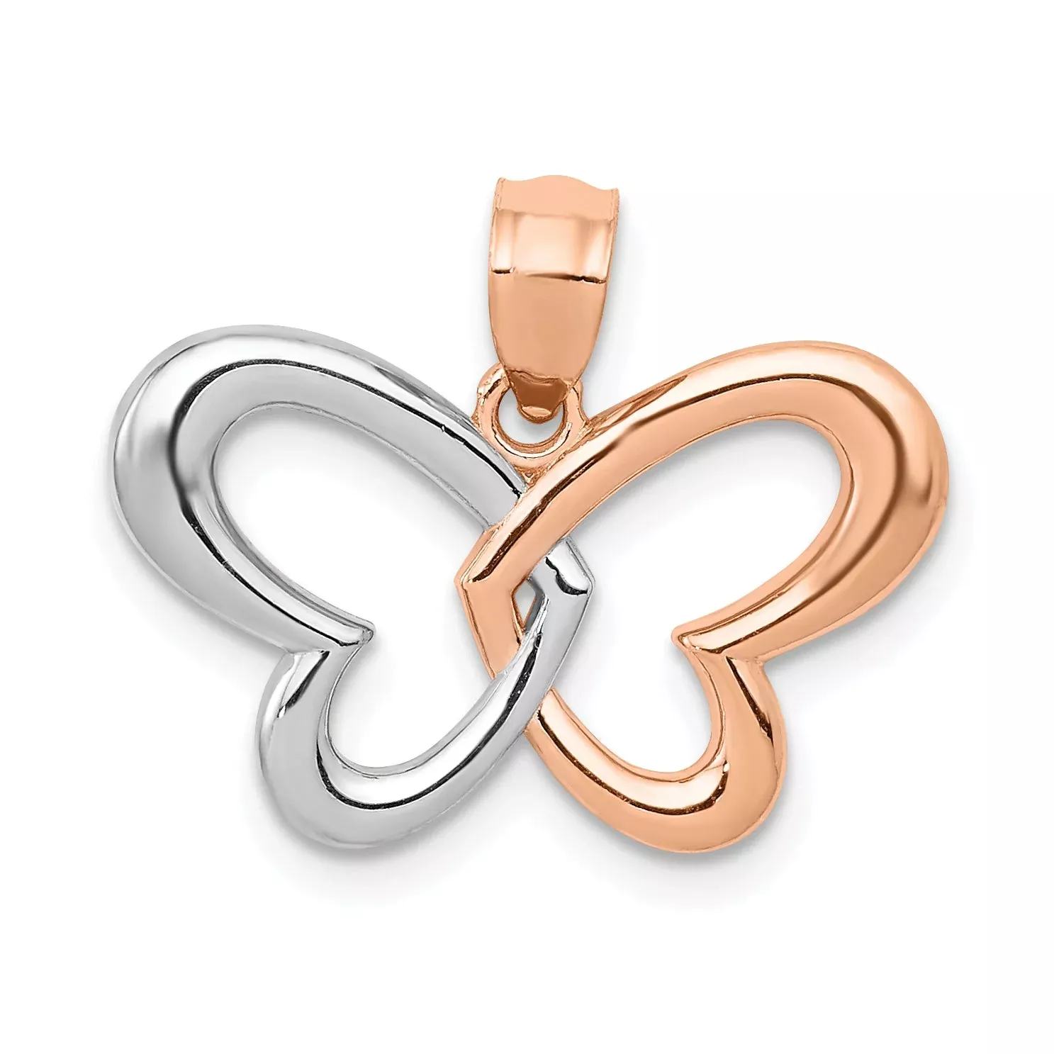 14K Rose Gold W /Rhodium Butterfly Pendant