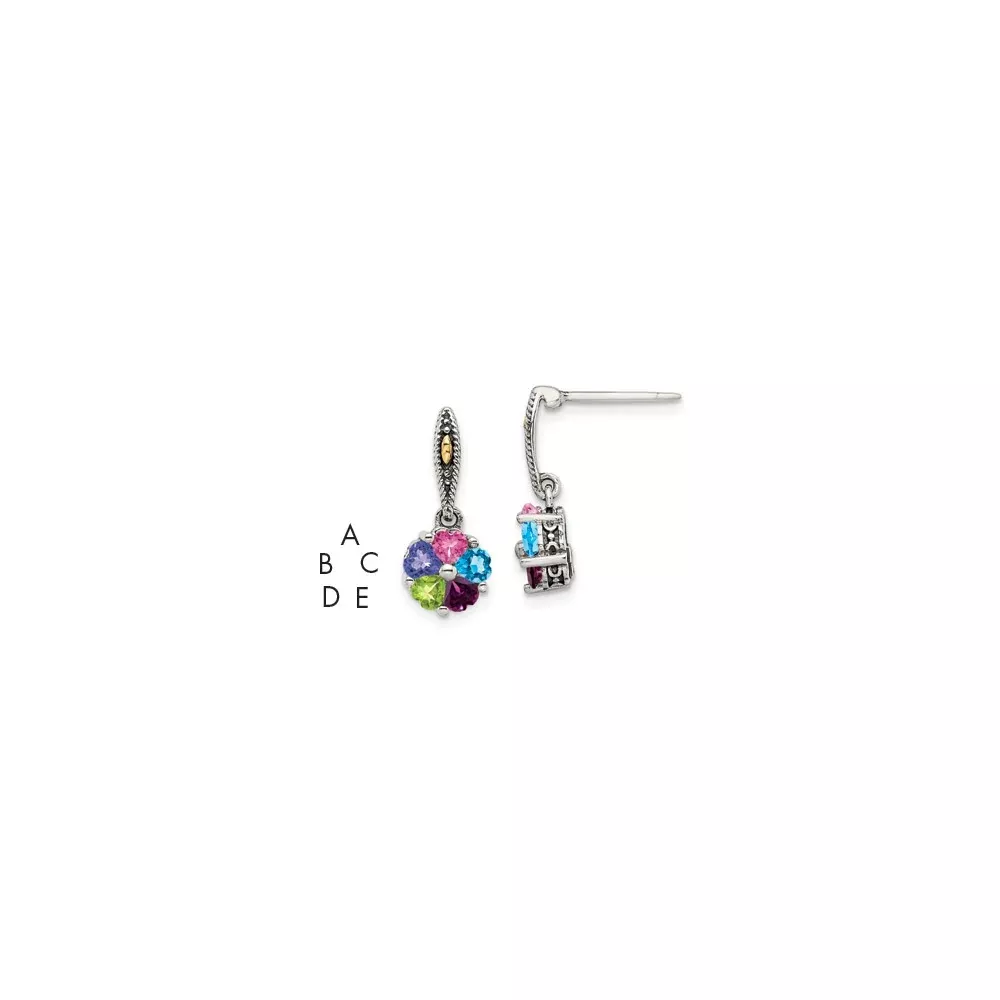 14K /Silver Two-Tone Sterling Silver Antiqued W /14K 5-Stone Mother'S Earring Mounting
