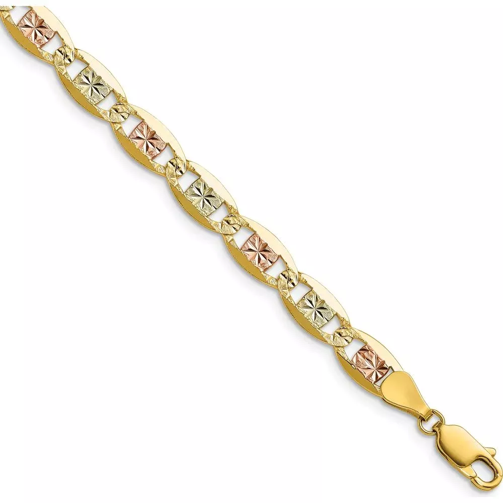 14K Tri-Color Gold 9" Pavé Valentino Chain Anklet - 6.1mm Width by Oro Pregiato