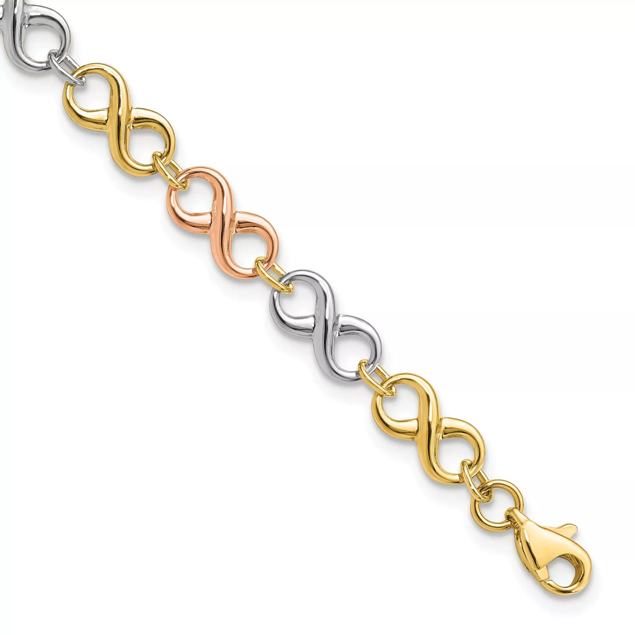 14K Tri-color Polished Infinity Bracelet
