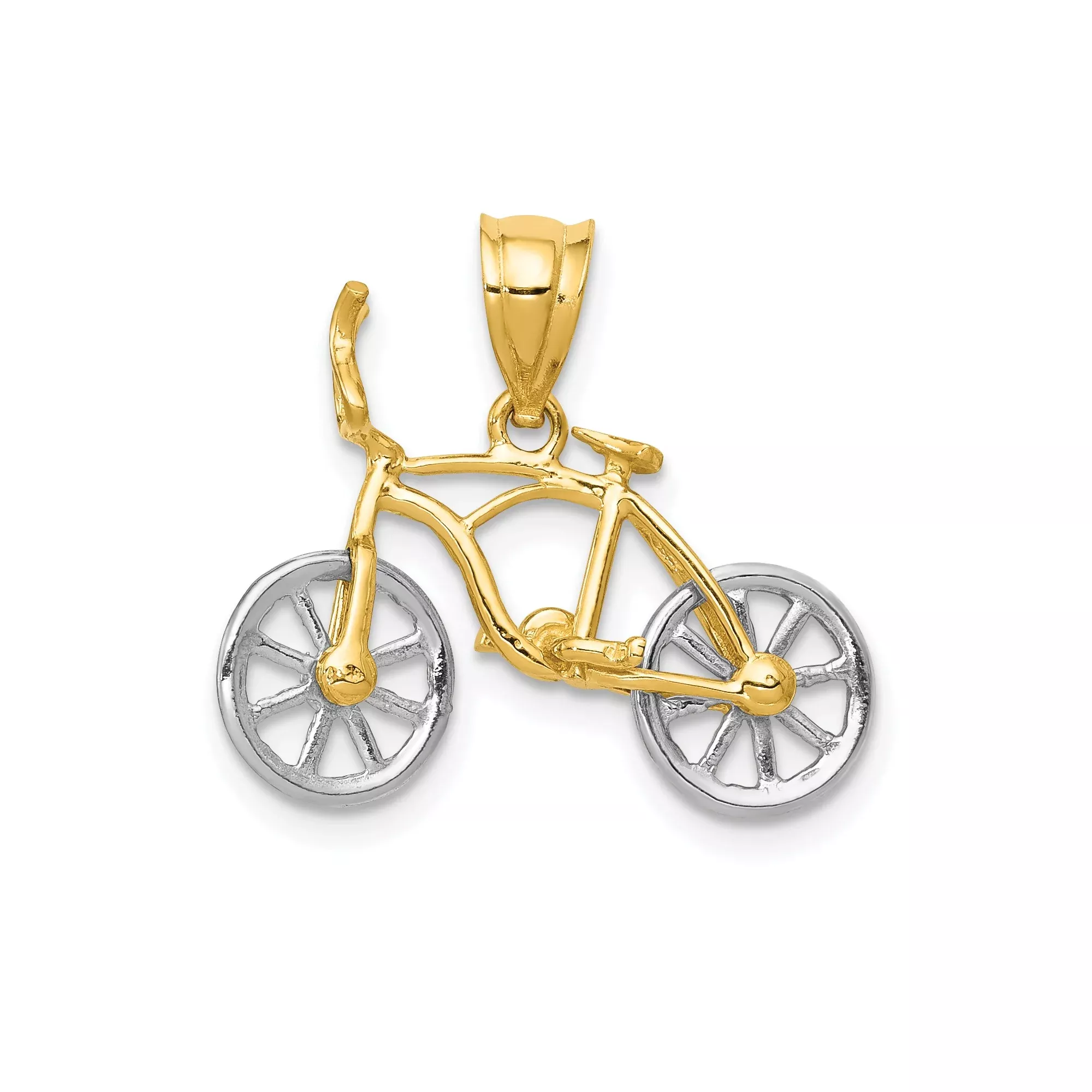 14k Two-Tone Gold Bicycle Pendant with Detailed Yellow and White Gold Design