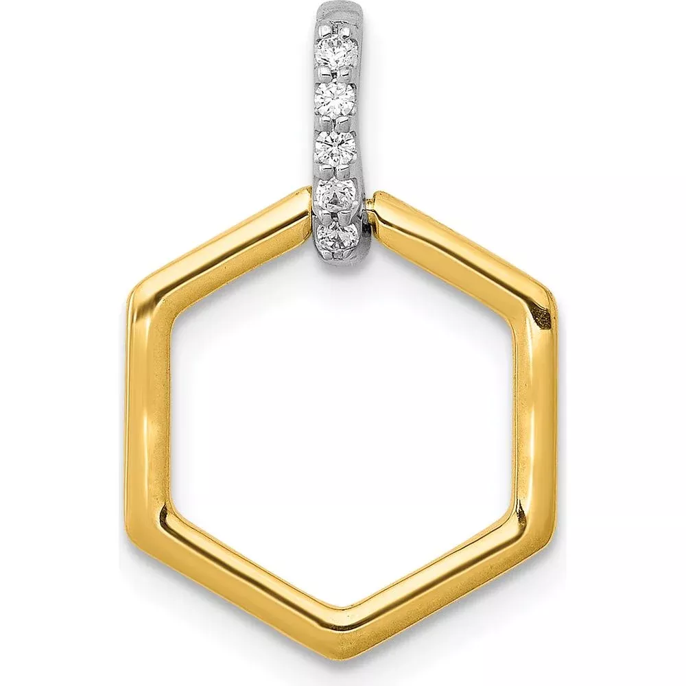14K Two-Tone Gold Fancy Hexagon Pendant with Round Diamonds - 1/20 Carat Total Diamond Weight by Monteluci Fine Jewelry