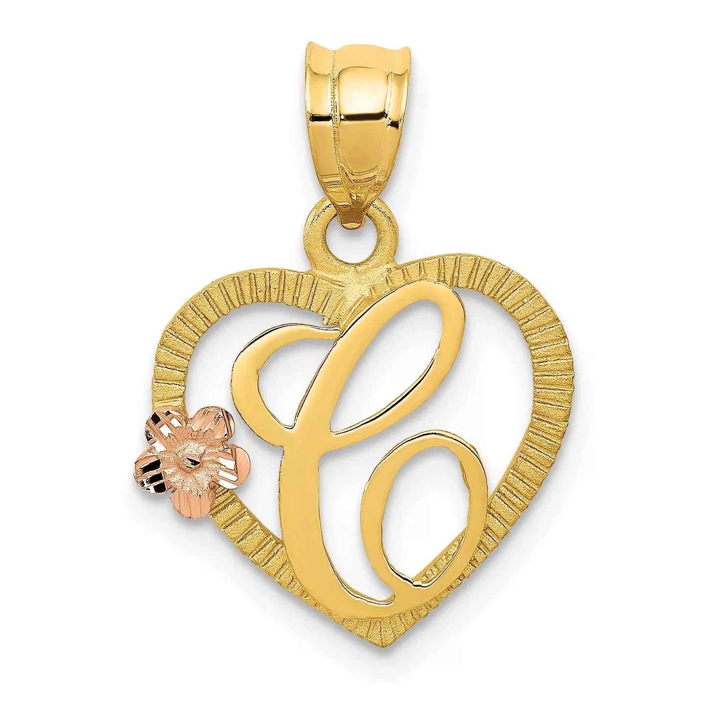 14K Two-Tone Heart Letter C Initial Pendant