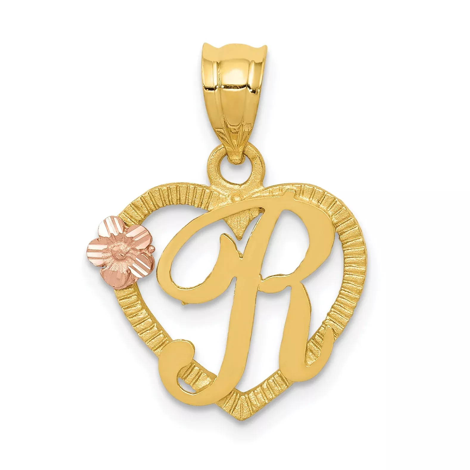 14K Two-Tone Heart Letter R Initial Pendant