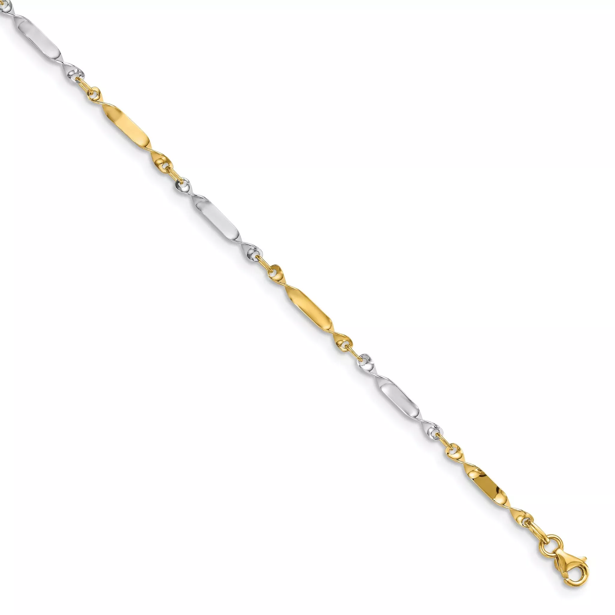 14K Two-tone Polished Twisted Link Anklet