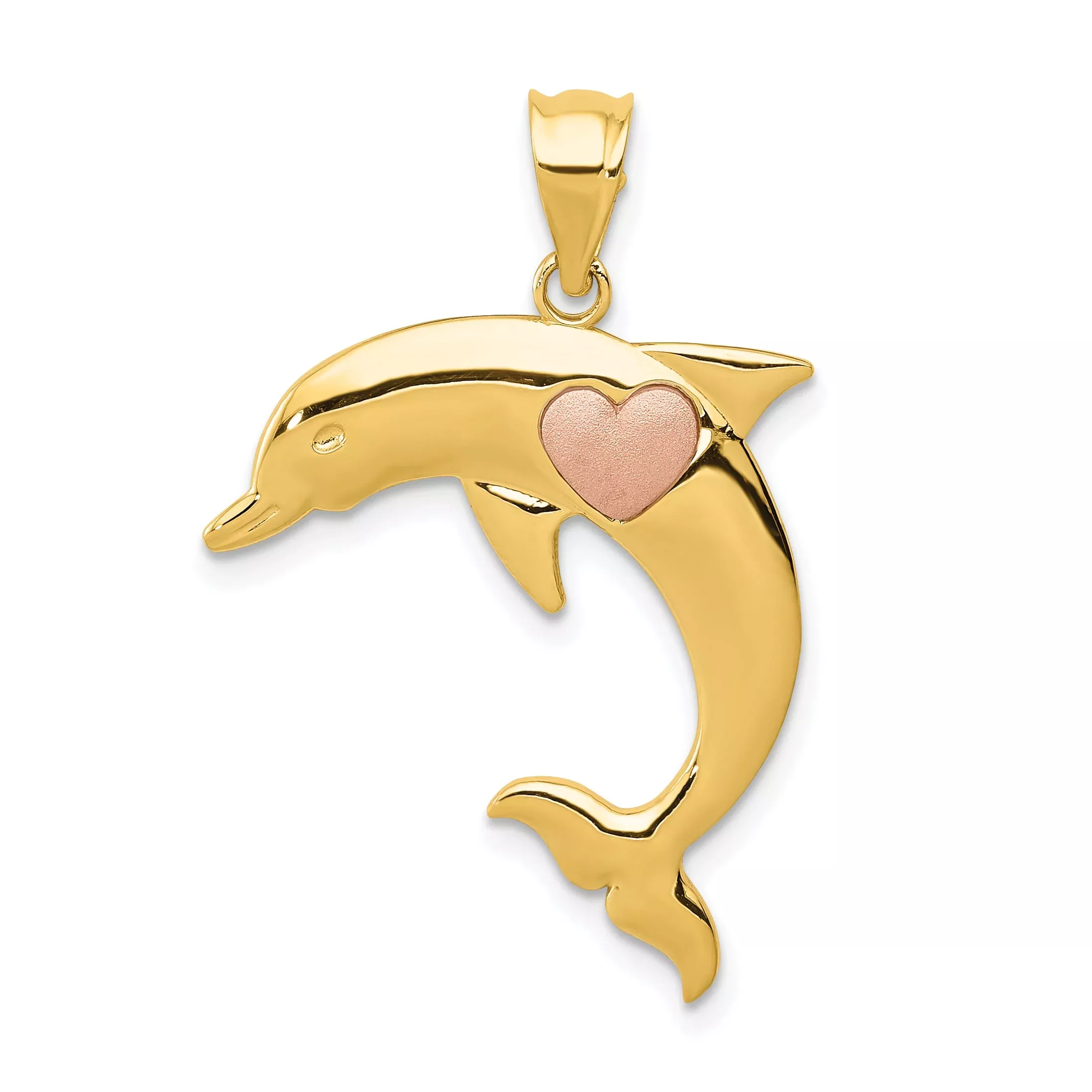 14K Two-Tone Two Tone Dolphin W /Heart Pendant