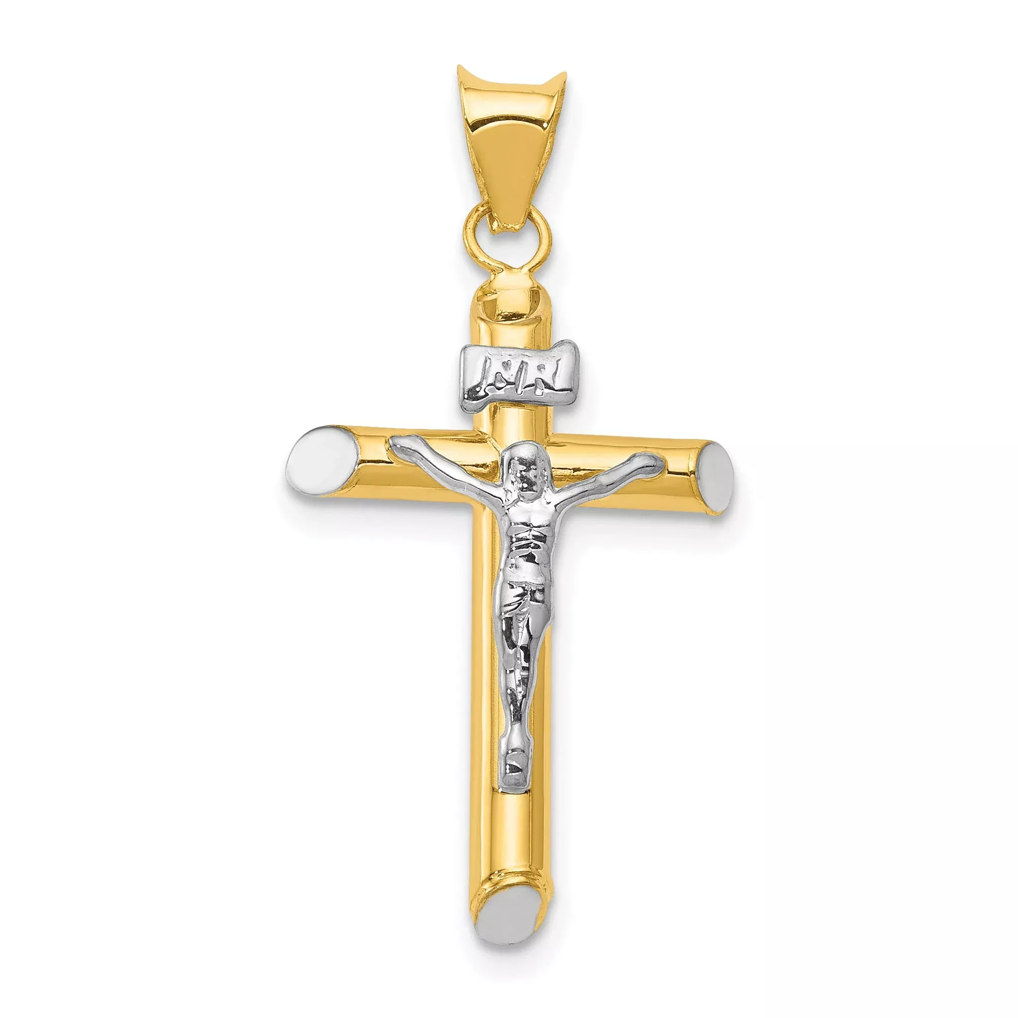 14K Two-Tone W /Rhodium Inri Crucifix Pendant