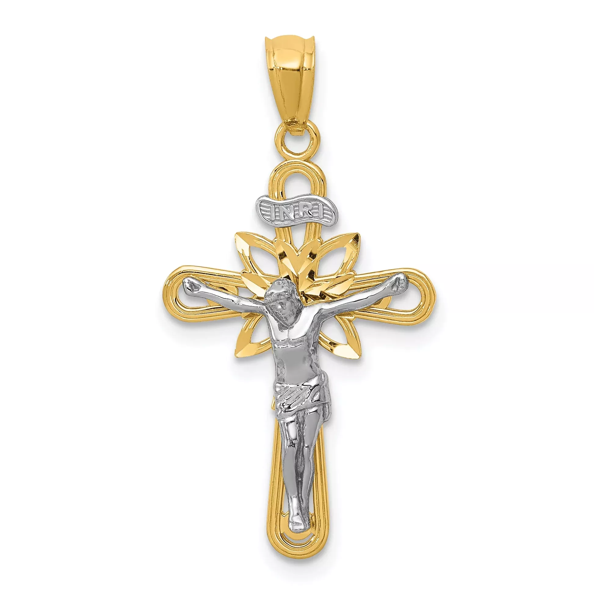 14K Two-Tone W /Rhodium Small Passion Crucifix Pendant