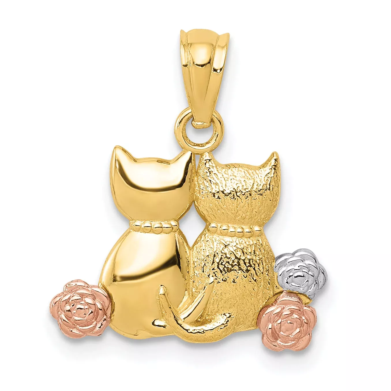 14K Two-Tone W /White Rhodium Cats Pendant