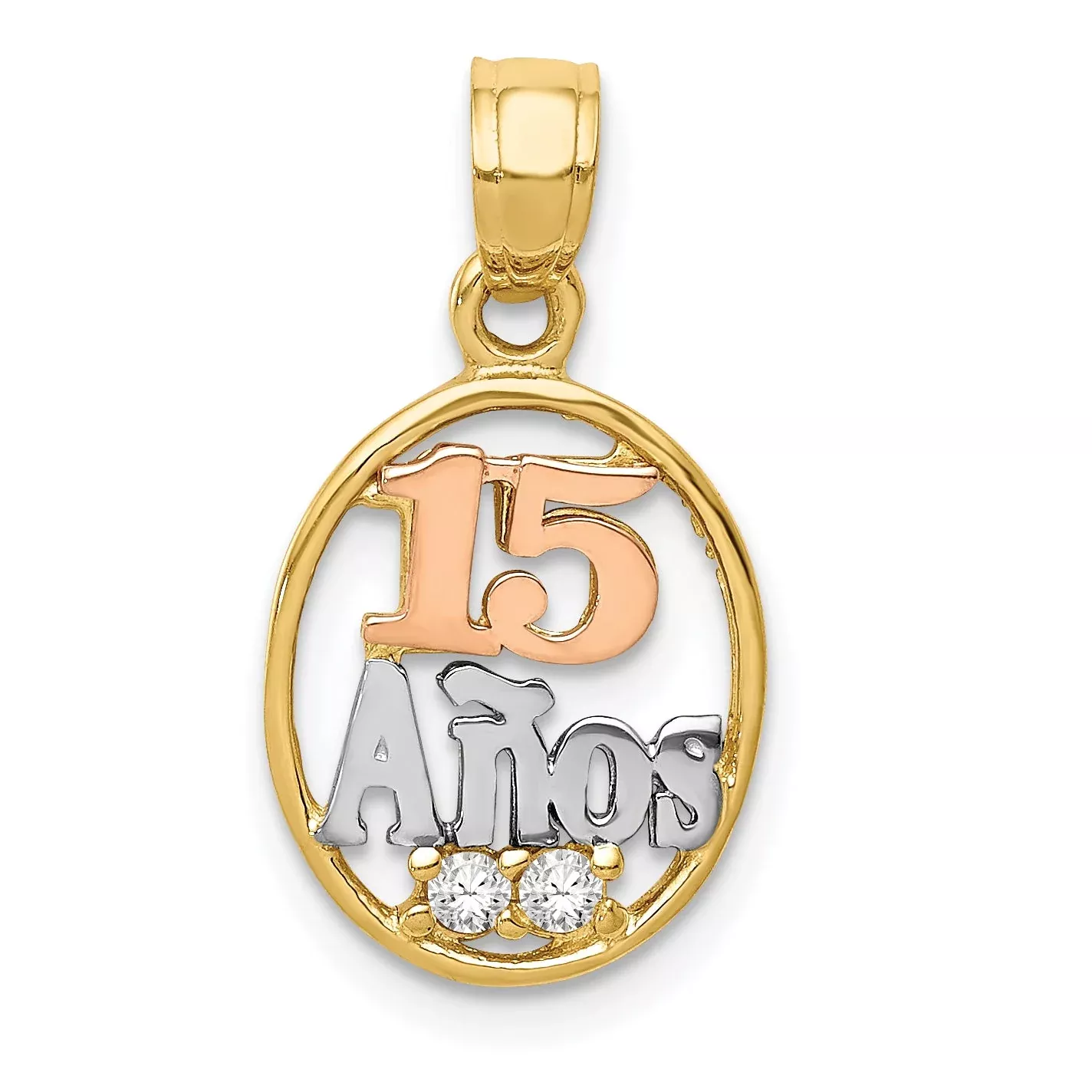 14K Two-Tone W /White Rhodium Cz 15 Anos Pendant