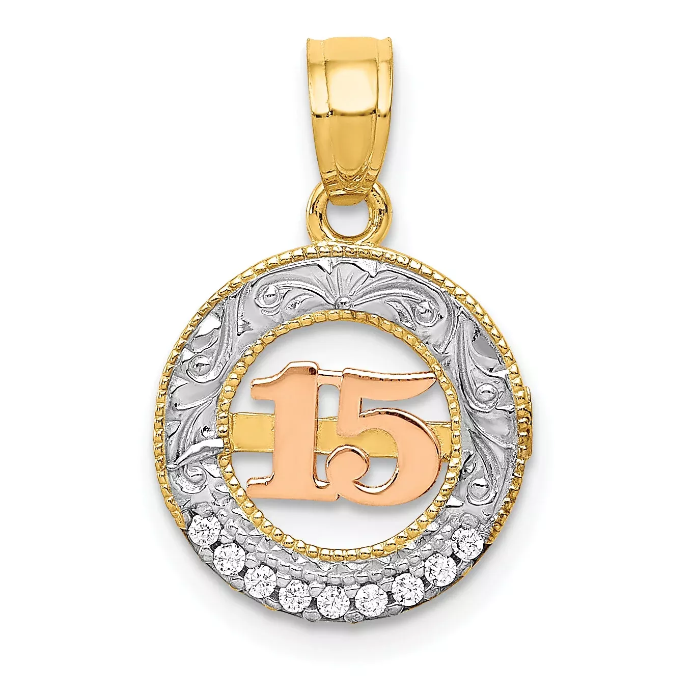 14K Two-Tone W /White Rhodium Cz 15 Pendant