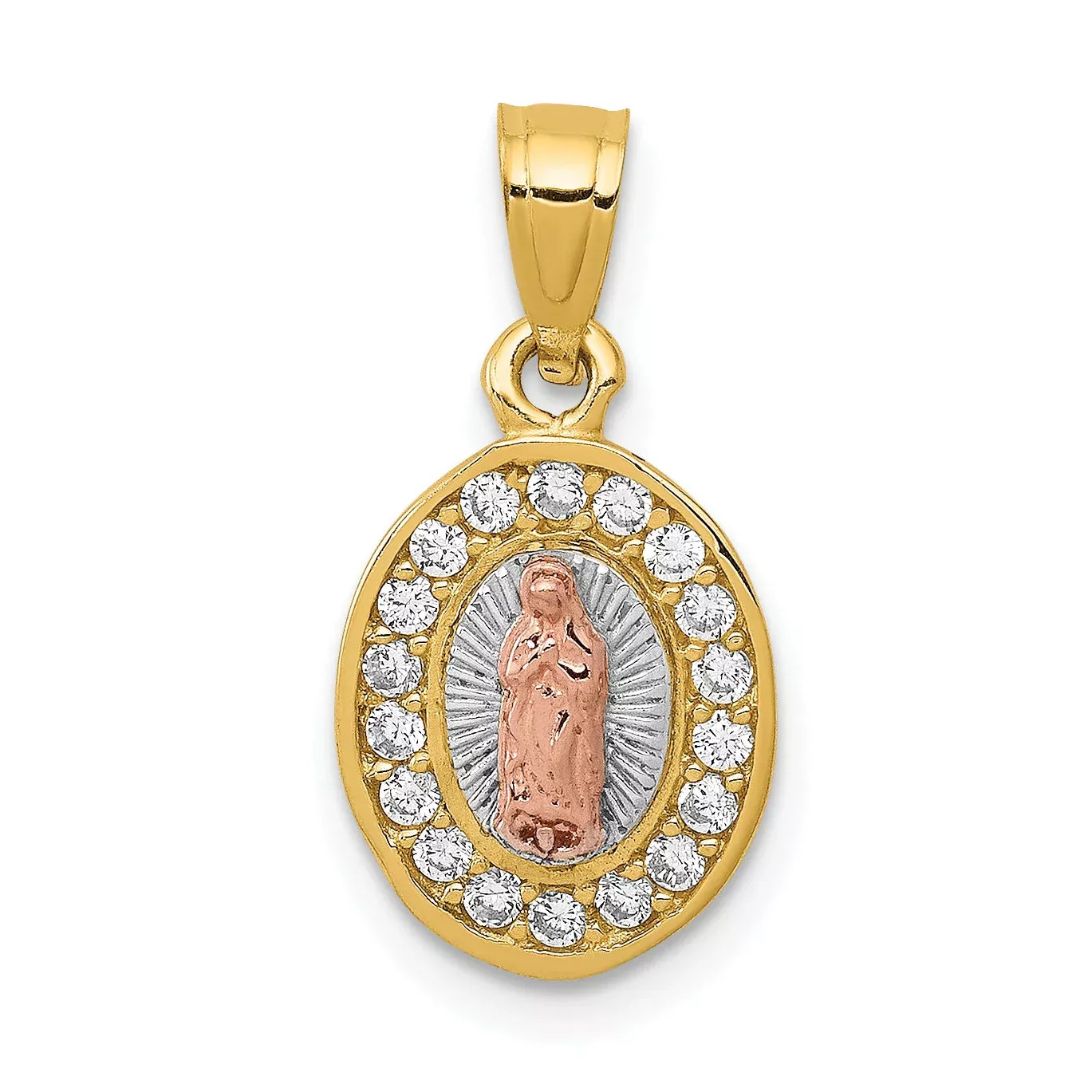 14K Two-Tone W /White Rhodium D /C Cz Lady Guadalupe Pendant