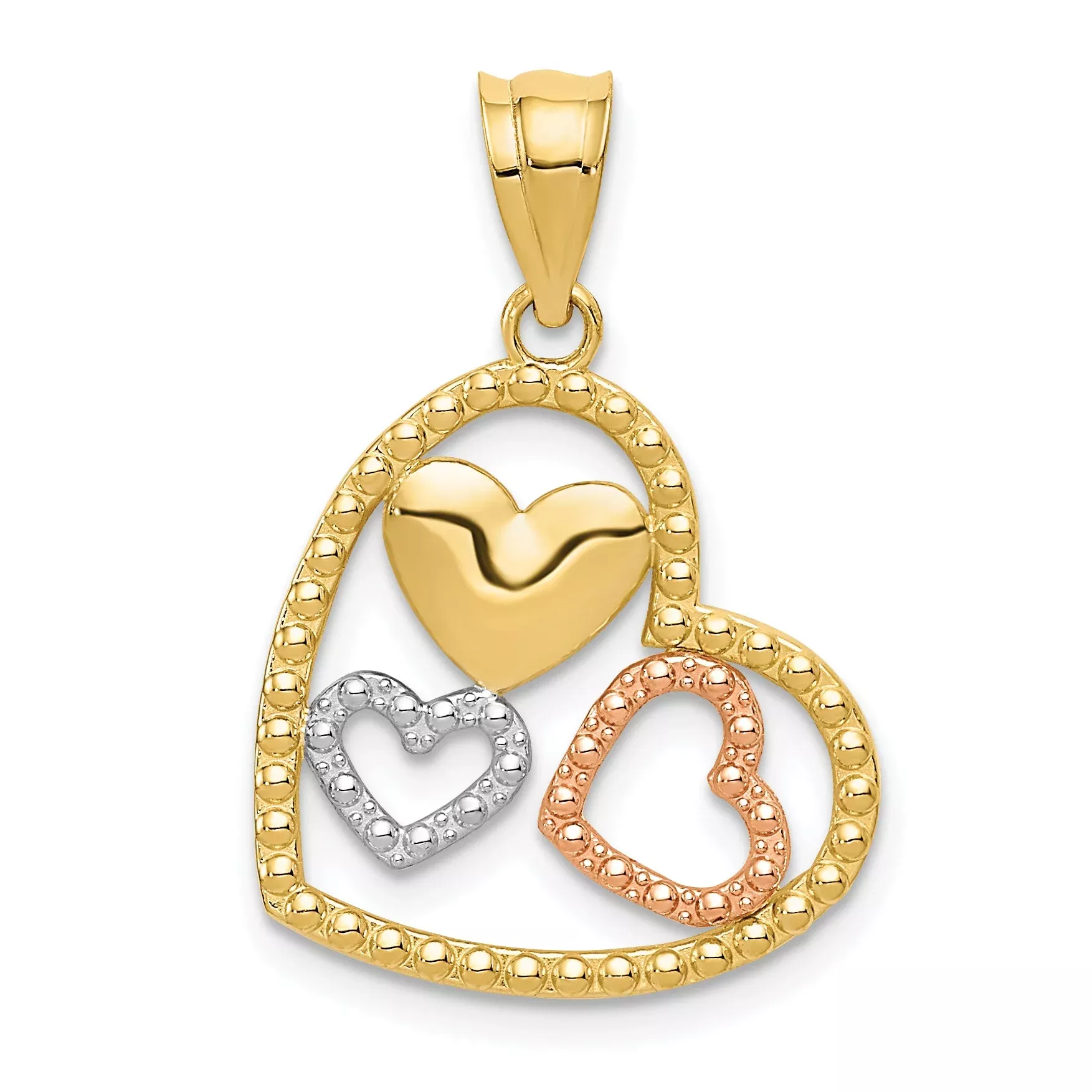 14K Two-Tone W /White Rhodium Polished Hearts Pendant