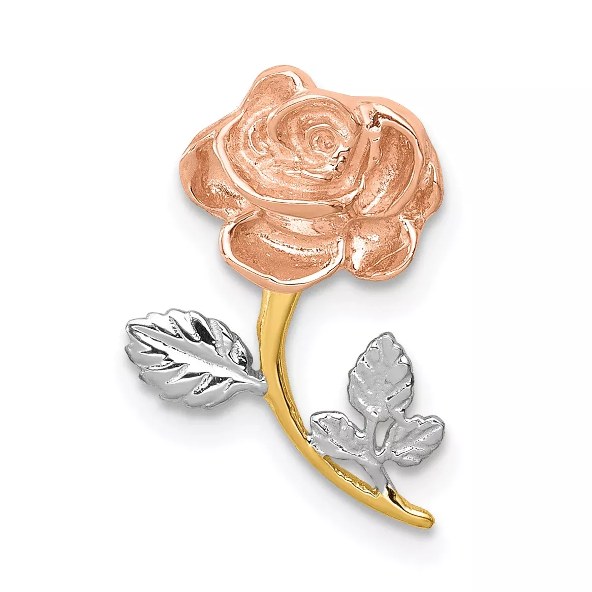14K Two-Tone W /White Rhodium Polished Rose Chain Slide