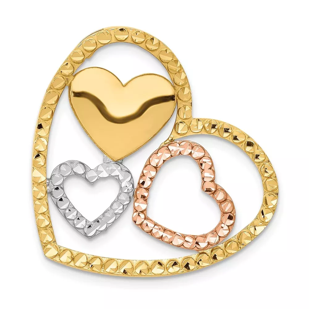 14K Two-Tone Yellow & Rose Gold W /Rhodium Heart Chain Slide