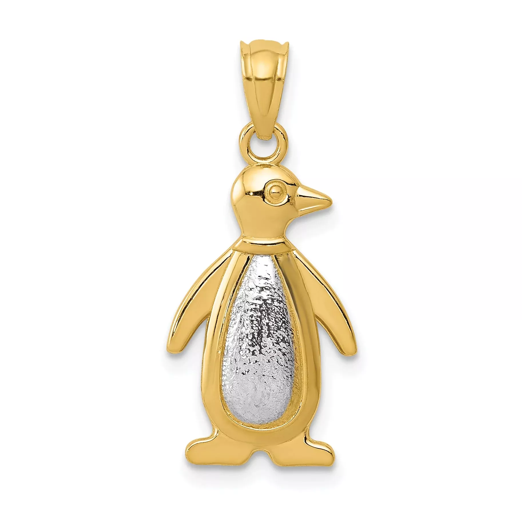14K Two-Tone Yellow And White Gold Polished /Textured Penguin Pendant