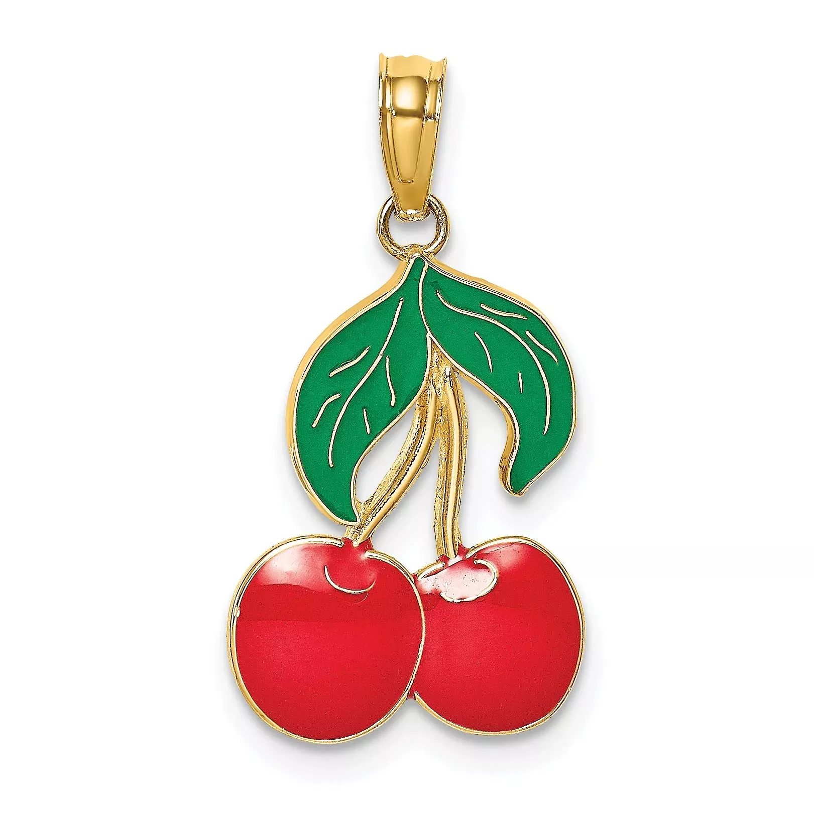 14K W/ Enamel Cherries WithLeaf Charm
