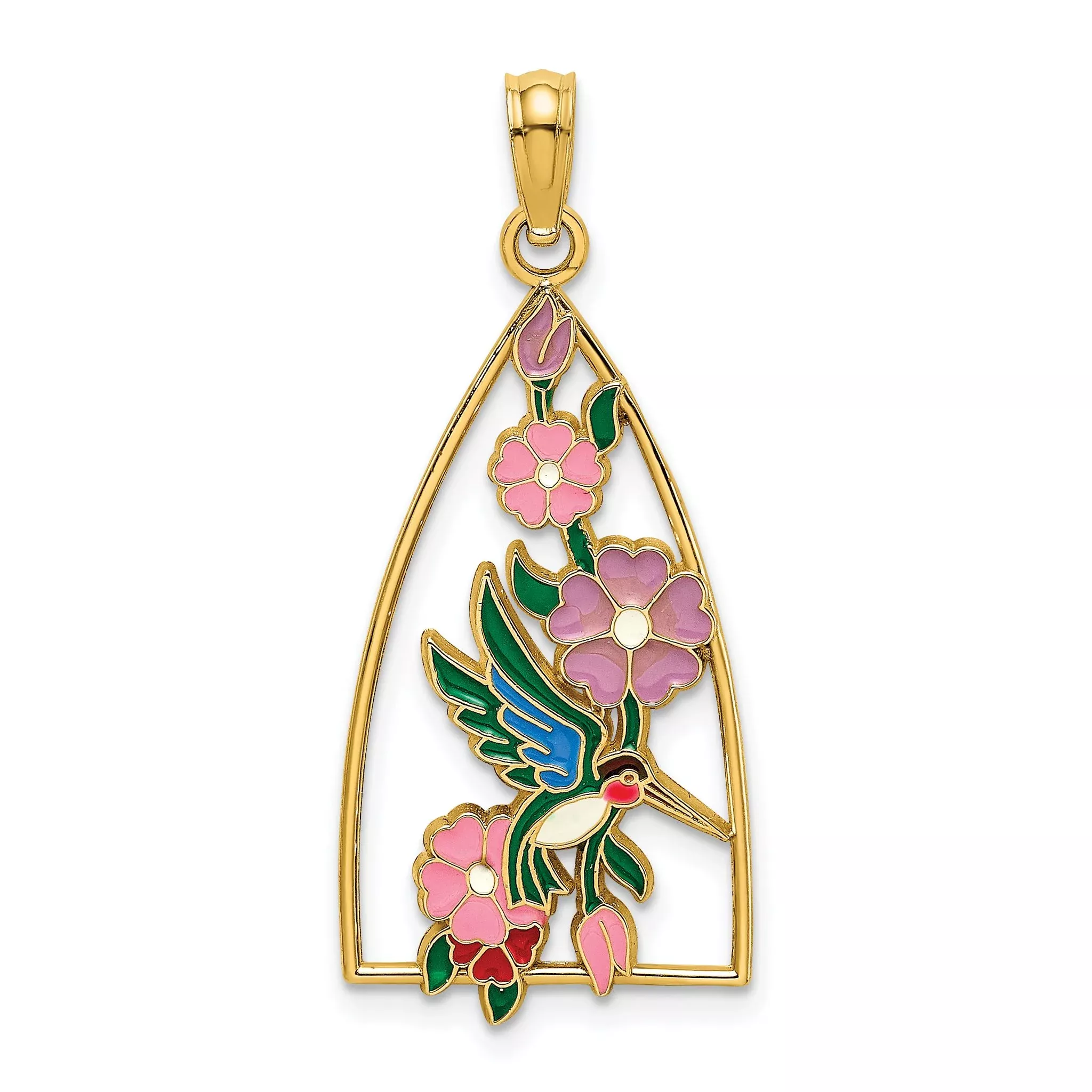14K w/ Enamel Hummingbird and Flowers Charm