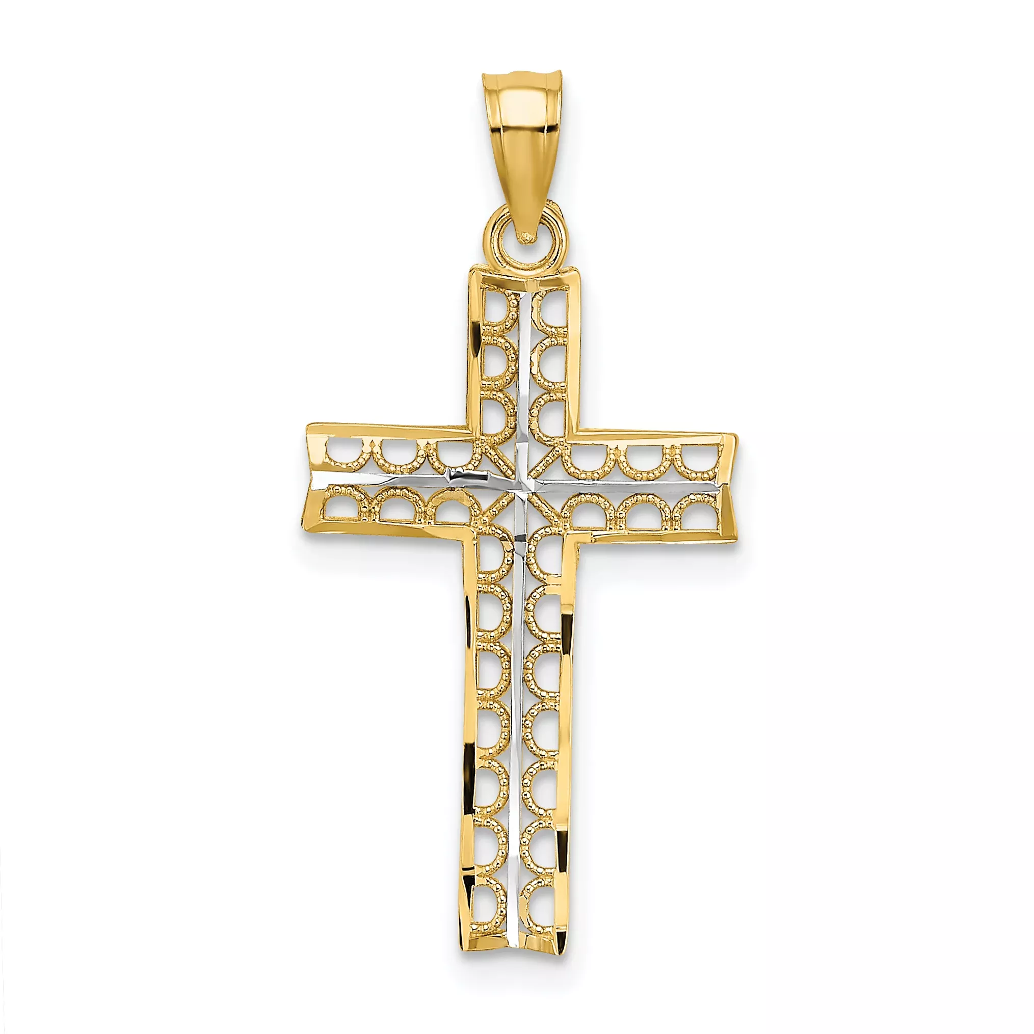 14K W/ Rhodium Cross Charm