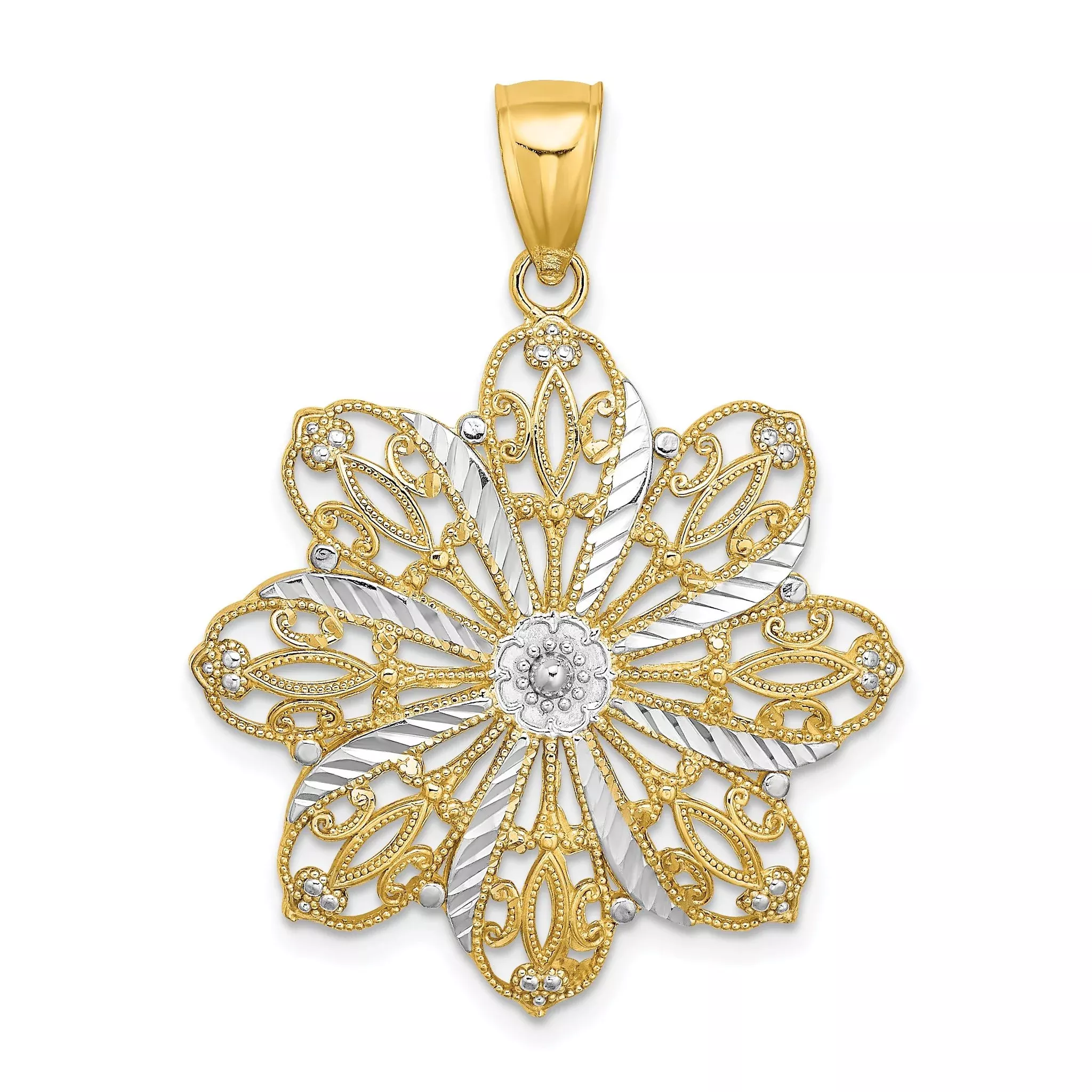 14K w/ Rhodium D/C Flower Charm
