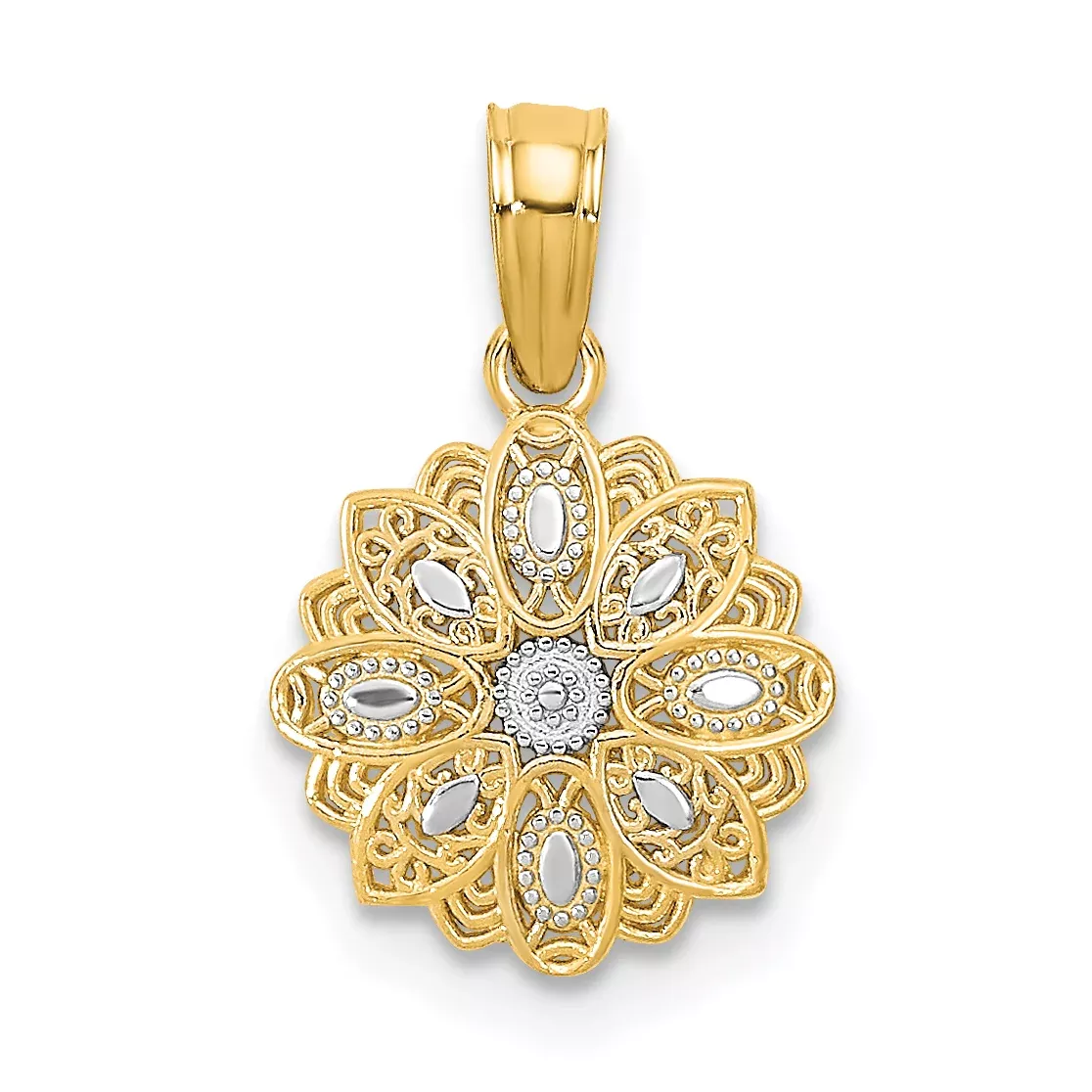 14K w/Rhodium and D/C Mini Filigree Flower Charm