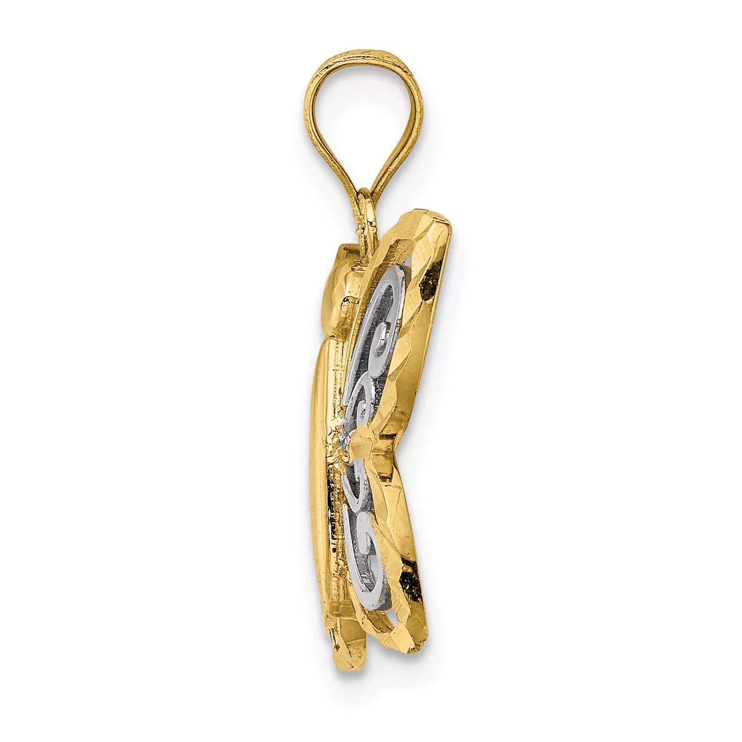 14k w/ Rhodium Diamond-cut Butterfly Charm