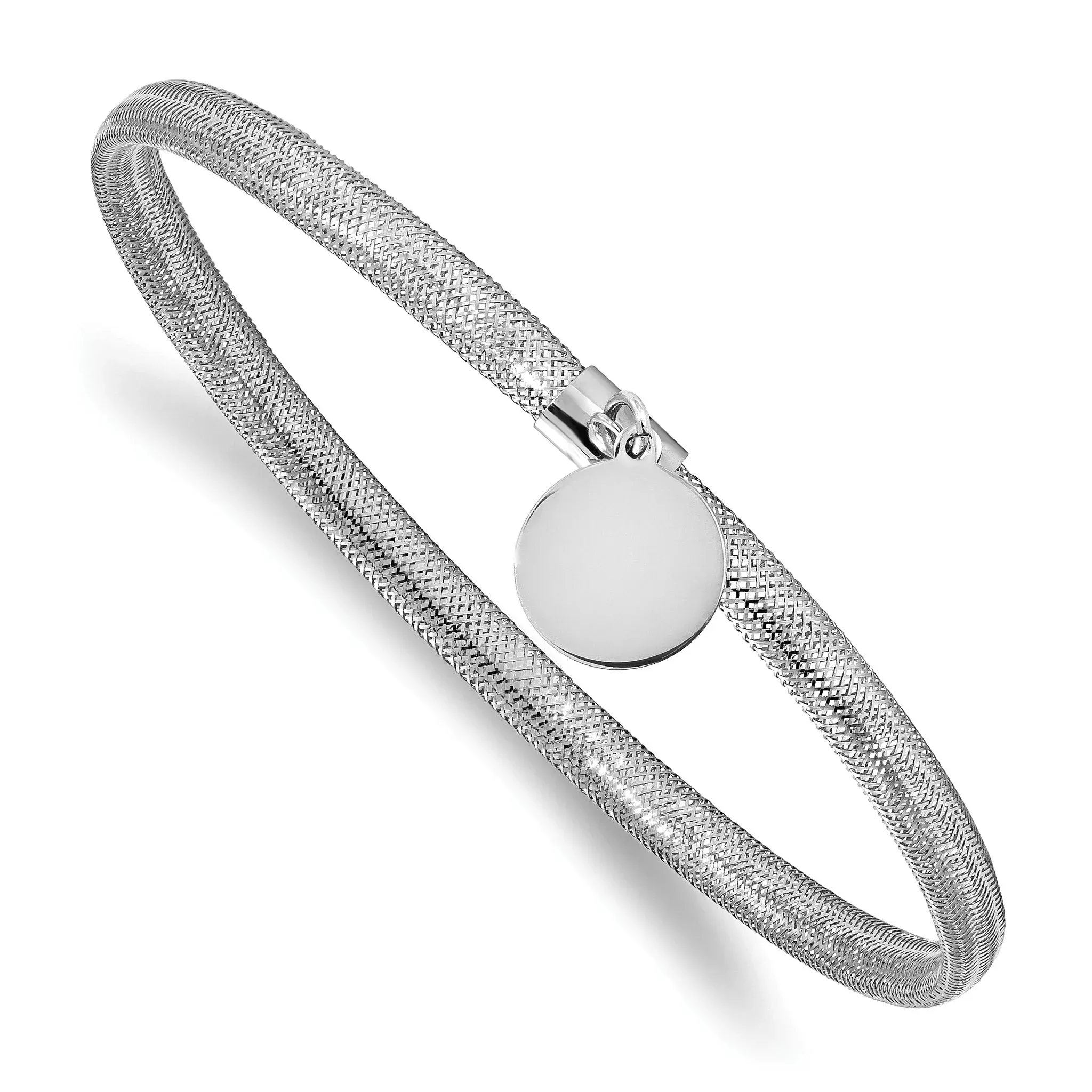 14K w/White RH-plating Stretch w/Dangle Charm Bracelet
